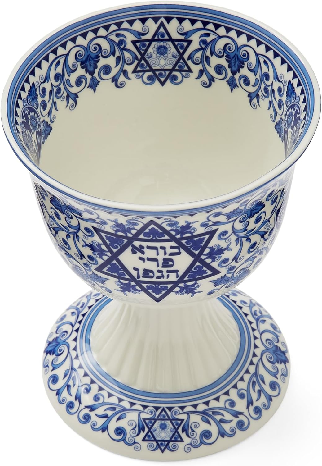 Traditional Blue and White Porcelain Kiddush Cup with Floral Motif