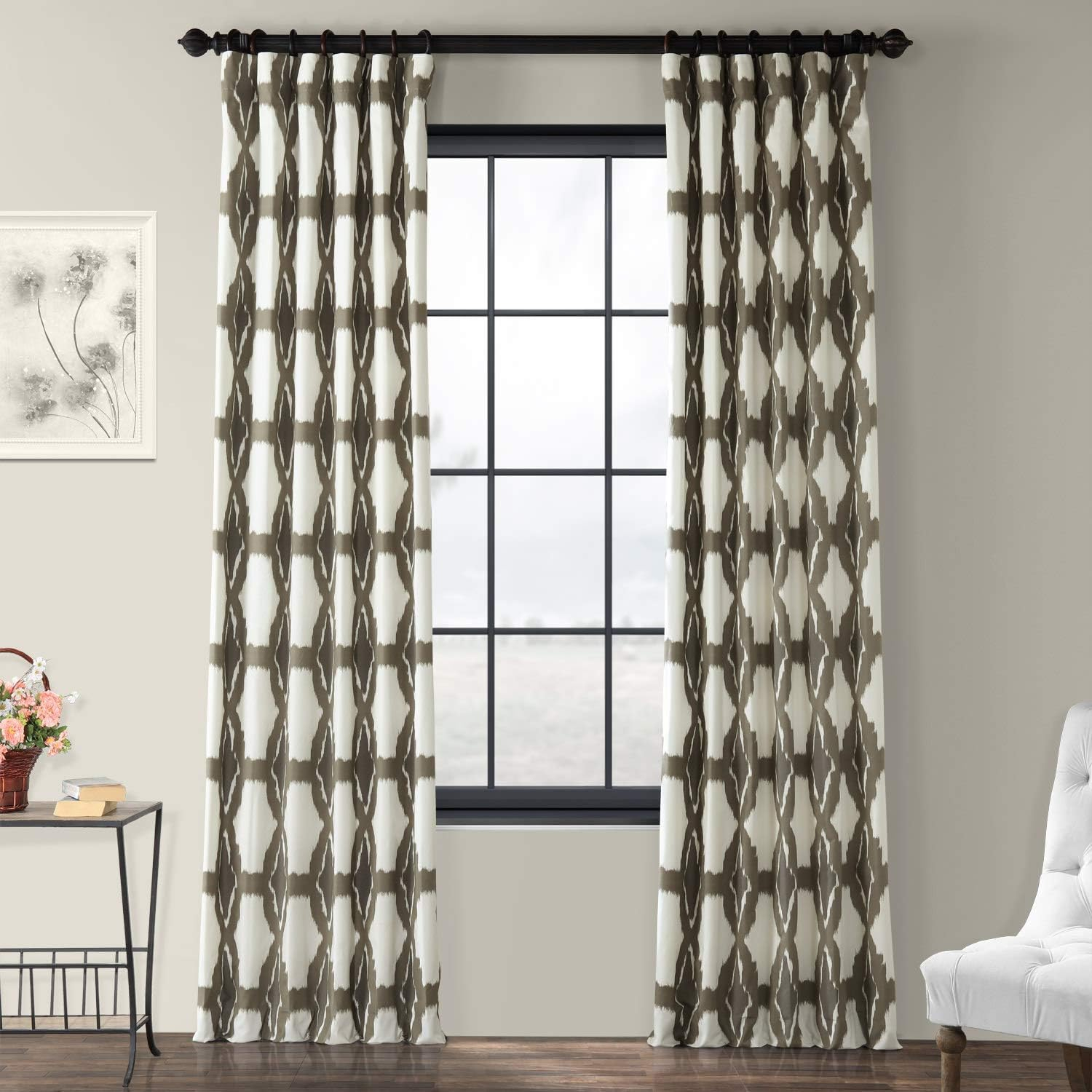 Mecca Blue Printed Cotton Curtain (1 Panel), Mecca Blue, 50W X 120L