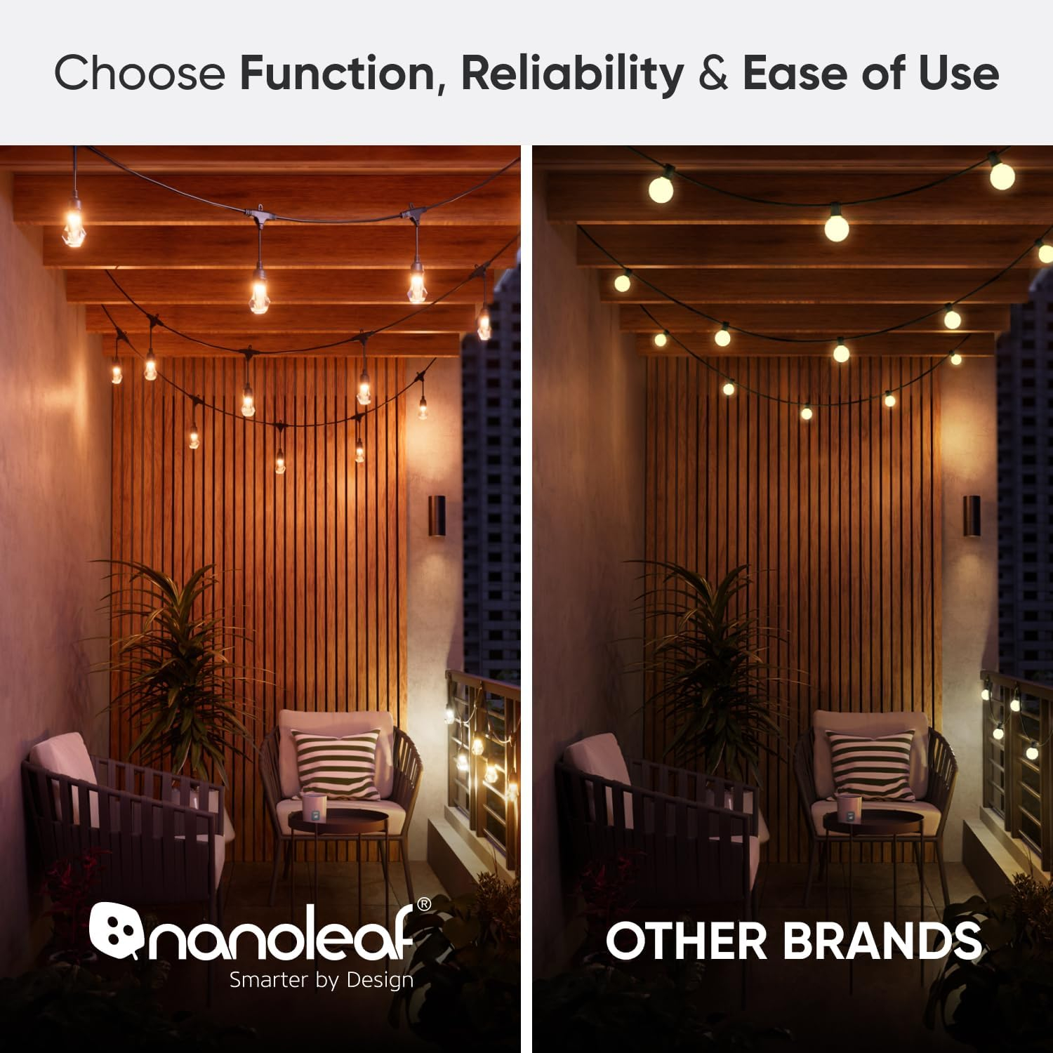 Matter Smart Multicolor LED Outdoor String Lights with Addressable Bulbs
