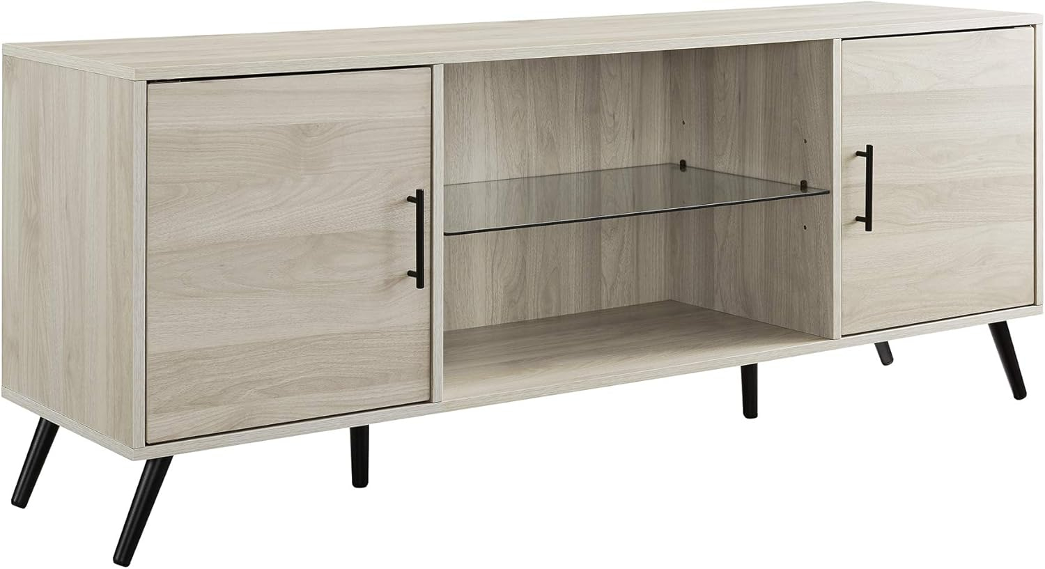 Walker Edison Mid Century 2-Door TV Stand for TVs up to 68", Birch