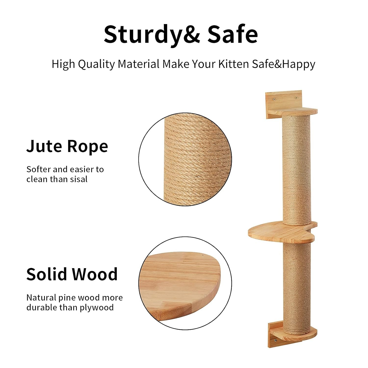 FUKUMARU Cat Scratching Post, Wooden Cats Wall Tree for Playing & Climbing