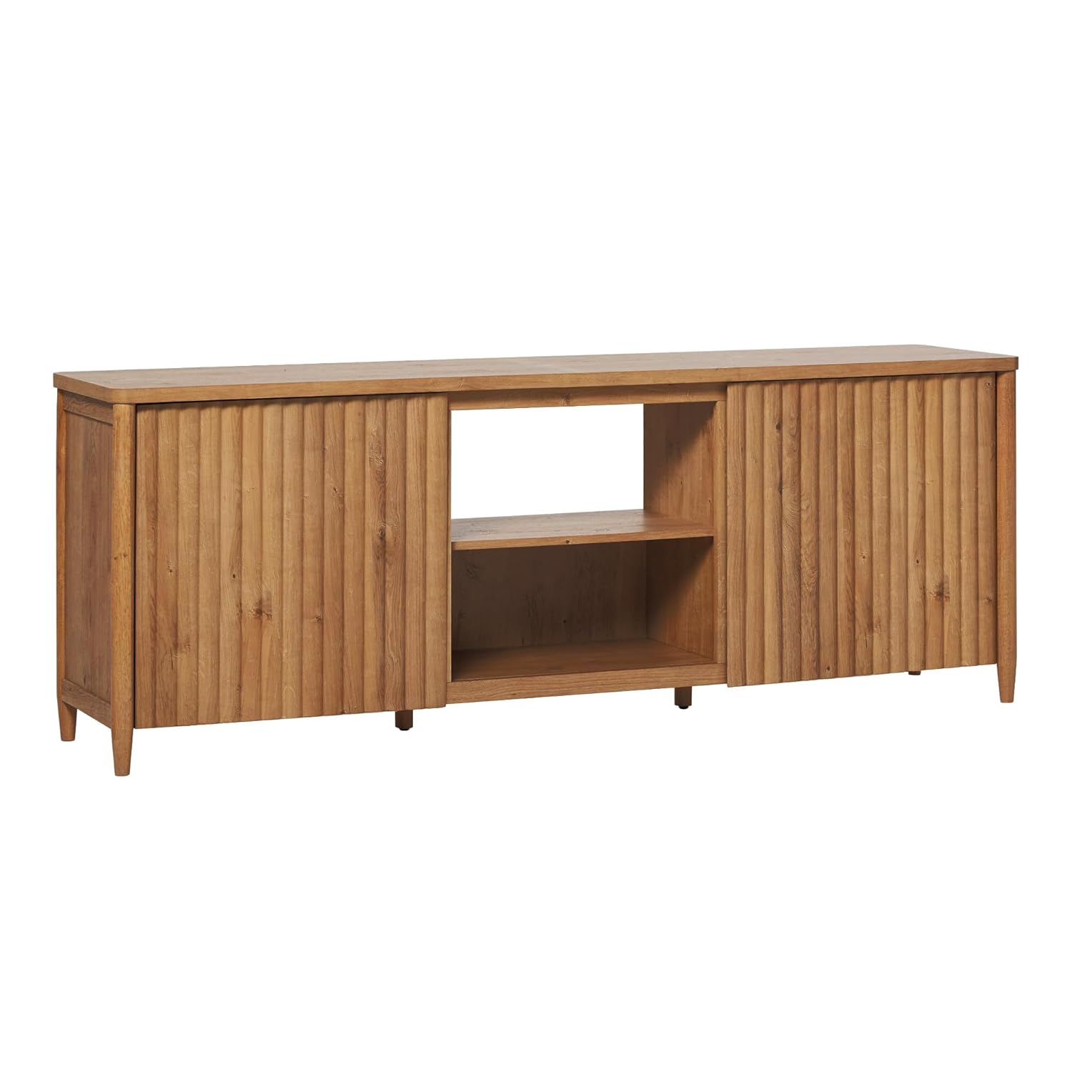 Scandinavian Reeded TV Stand with Open Storage for up to 80" TV  English Oak
