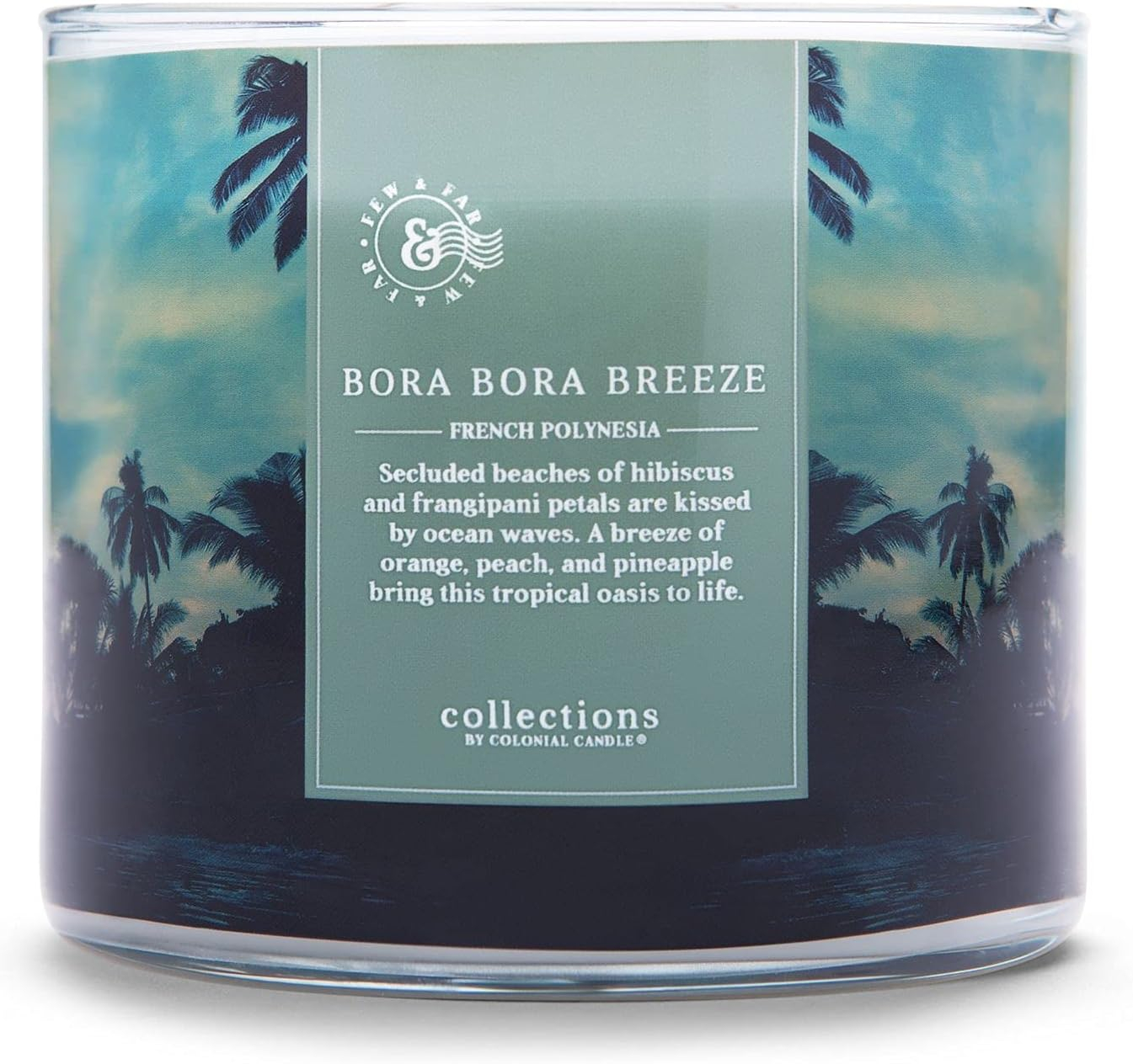 Colonial Candle Bora Bora Breeze Scented Jar Candle, Travel Collection, 3 Wick, Blue, 14.5 oz - Up to 60 Hours Burn