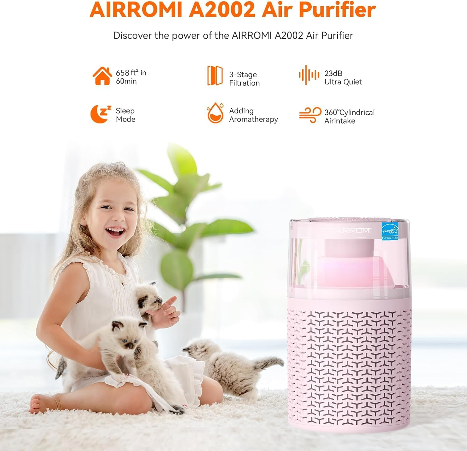 QUALITY FLOORING INC. Air Purifiers For Bedroom Home,Up To 658 Ft²,Activated Carbon Filter Cleaner,With Fragrance Sponge For Better Sleep,Night Light,Pet Dander,Allergies,Smoke,Odor,Desktop Air Cleaner