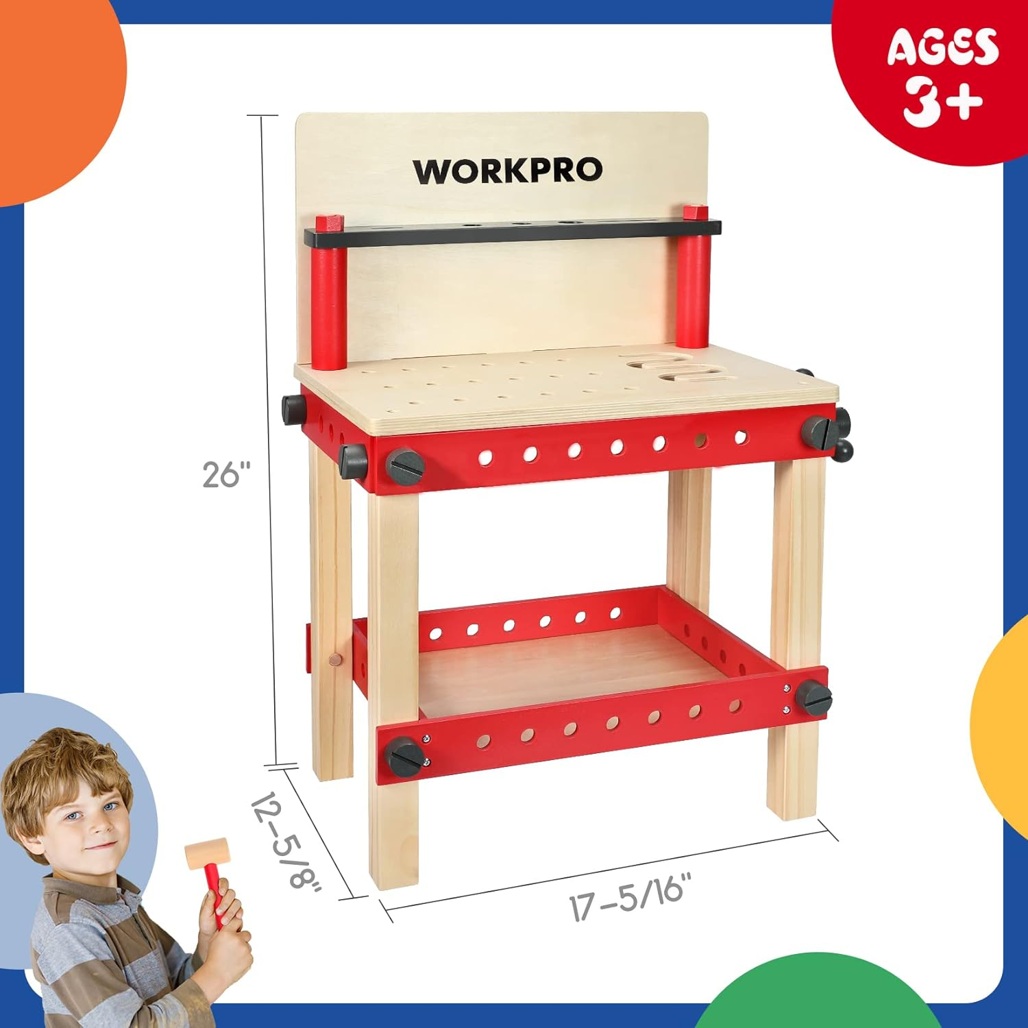WORKPRO Wooden Workbench Kit Kids Tool Bench, Building Toy Set Creative&Educational Construction Toy, Great Gift for Toddlers 3+