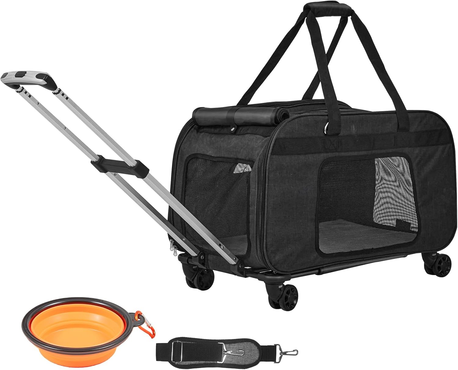VEVOR Large Cat Dog Carrier with Wheels for Under 35lbs, Rolling Pet Carrier with Upgraded Wheels, Foldable Wheeled Dog Travel Carrier (Not for Airline)