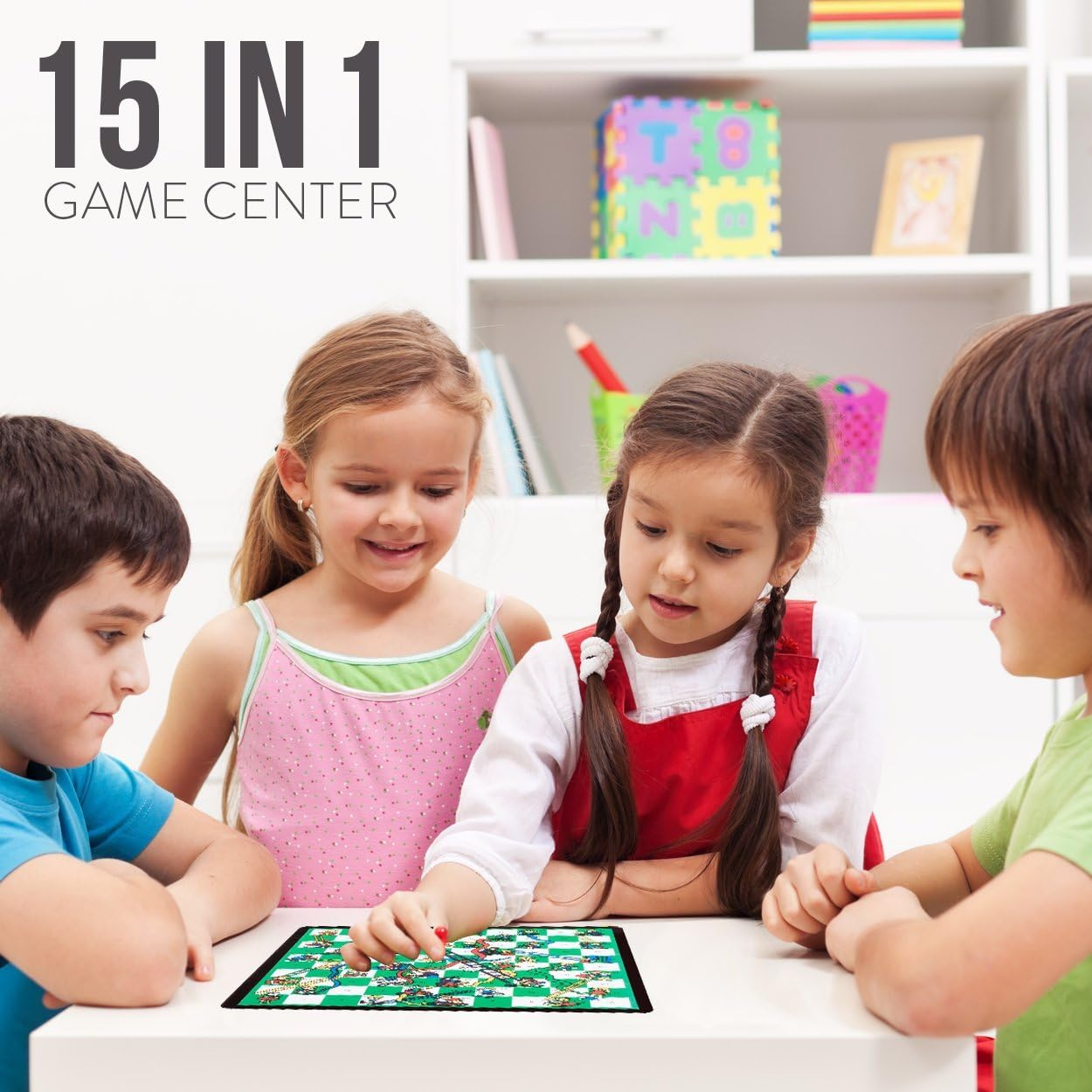 Board Game Set - Deluxe 15 in 1 Tabletop Wood-accented Game Center with Storage Drawer (Checkers, Chess, Chinese Checkers, Parcheesi, TicTacToe, SOlitaire, Snakes and Ladders, Mancala, Backgammon, Po