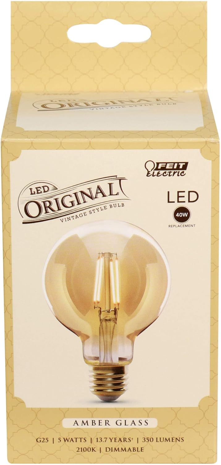 Amber Glass Vintage LED G25 Decorative Bulb, 40W Equivalent