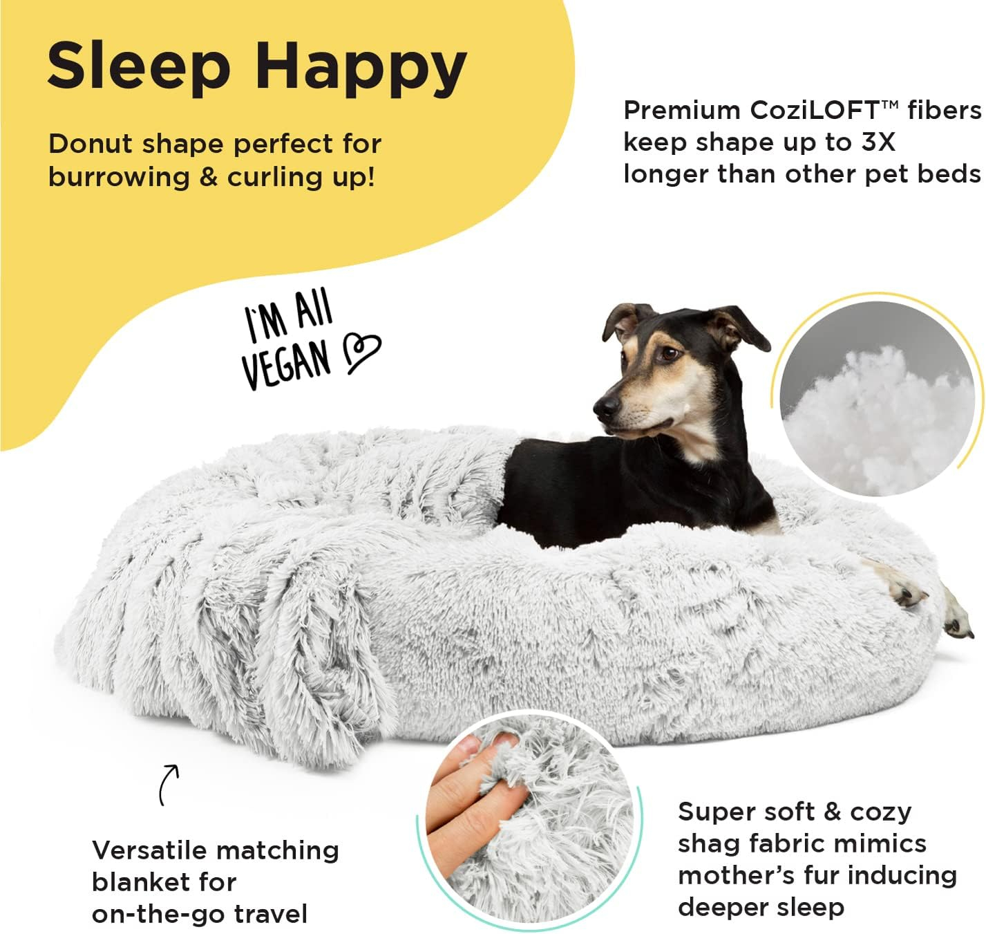 Large Orthopedic Elevated Gray Vegan Nylon Donut Pet Bed