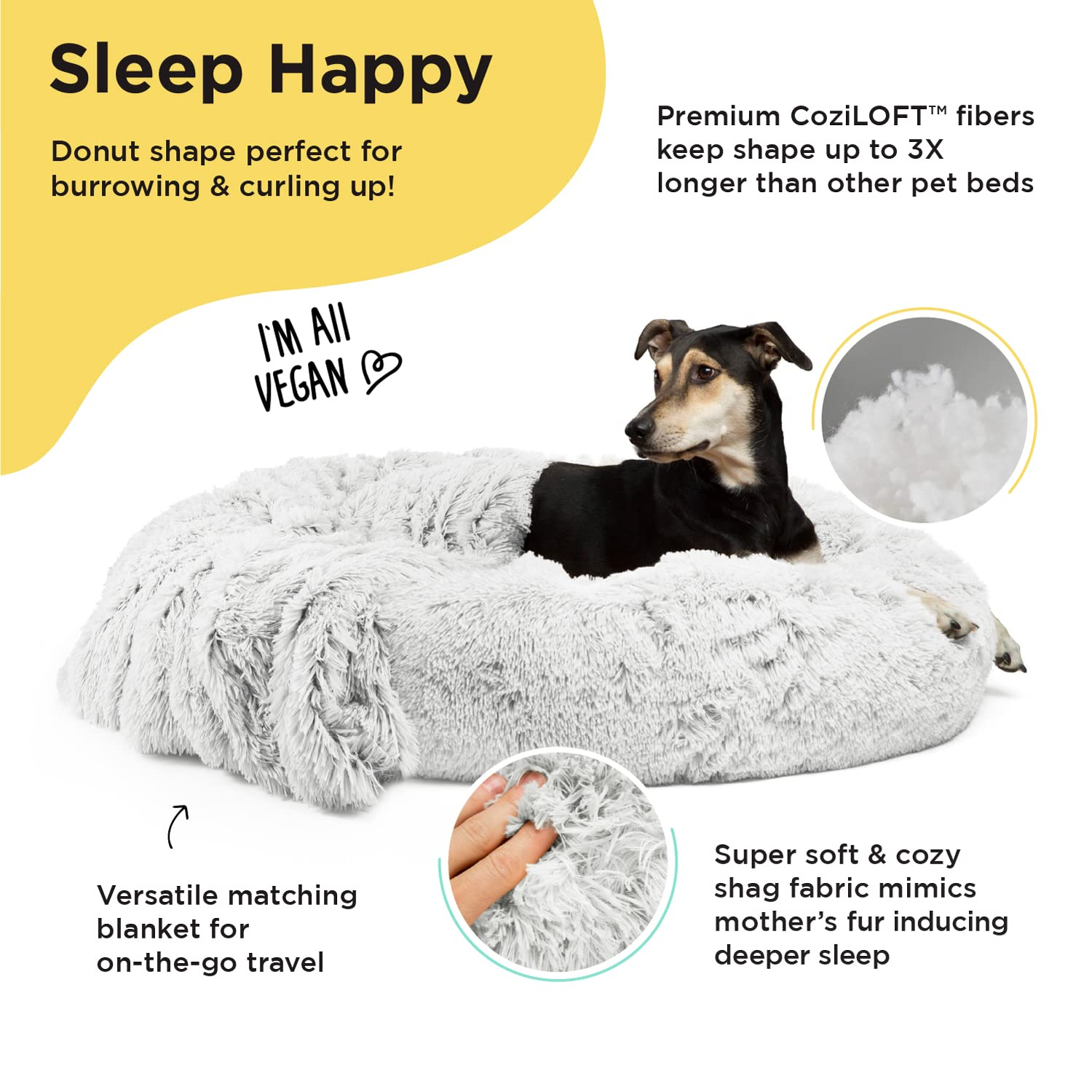 Large Orthopedic Elevated Gray Vegan Nylon Donut Pet Bed