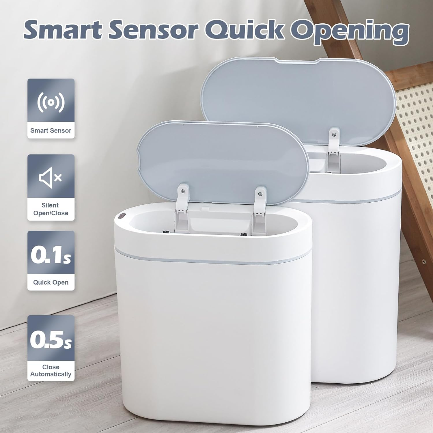 ELPHECO Bathroom Motion Sensor Trash can 2.5 Gallon Automatic Garbage Can, 9.5L Slim Plastic Smart Trash Bin with Lid, touchless Garbage can for Bedroom, Bathroom, Kitchen, Office, Grey