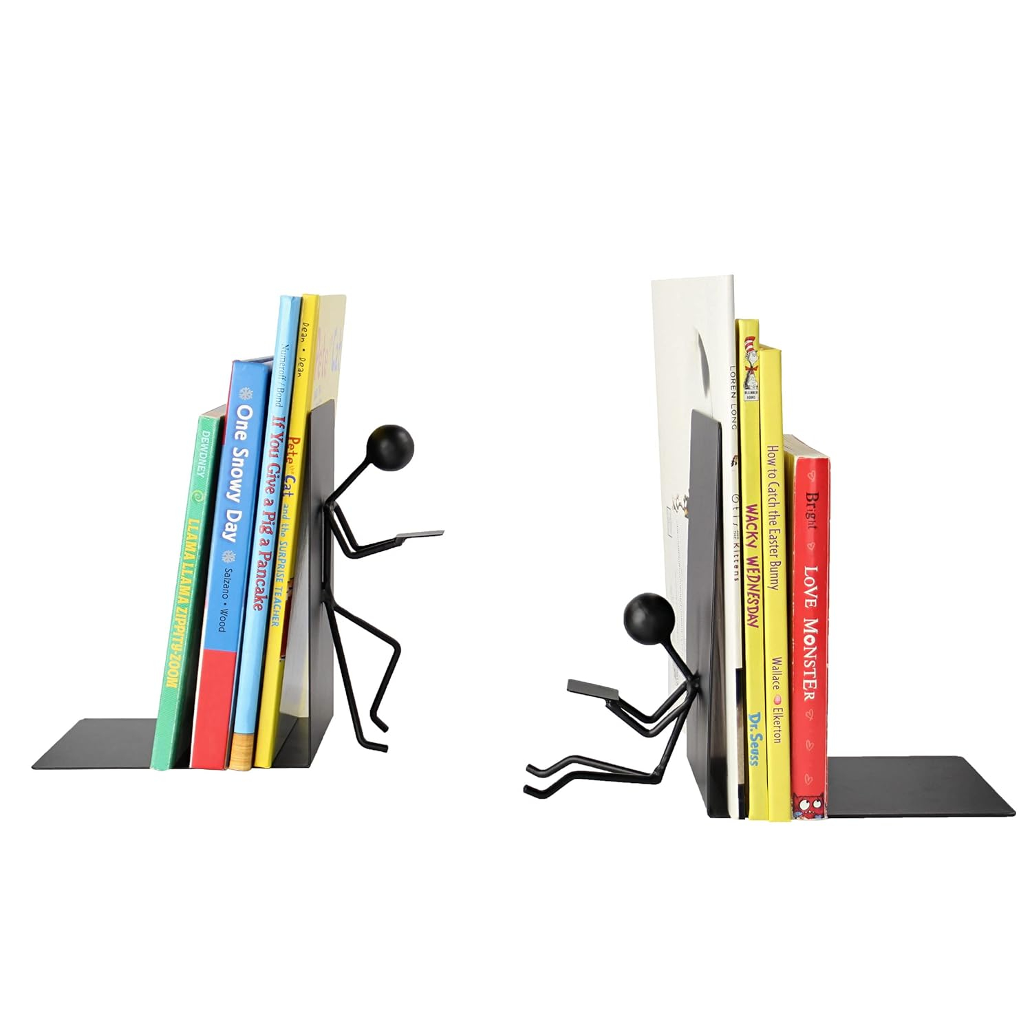 7Penn Black Stick Figure Metal Bookends - 2pc Decorative Book Ends for Shelves