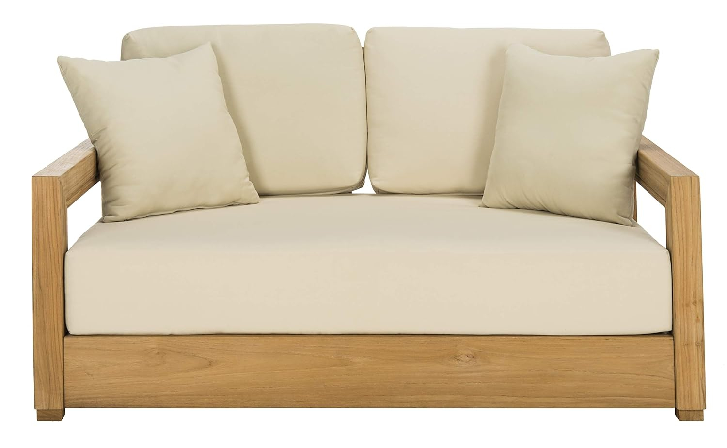 SAFAVIEH OUTDOOR COUTURE Montford 2-Seat Bench Natural Teak / Beige