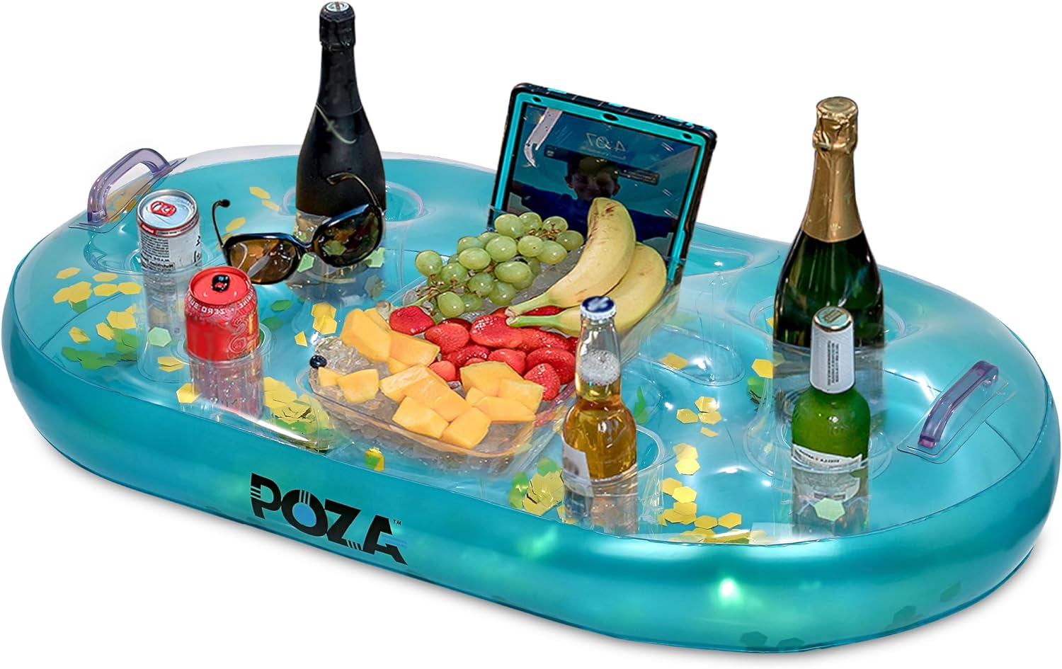 Luxurious Blue and Gold Inflatable Floating Cooler with Sparkly Confetti