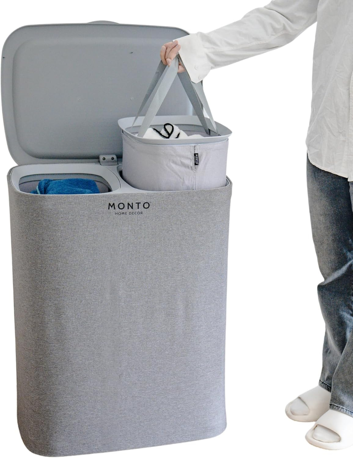 Laundry Hamper – Large Double Compartment Laundry Basket with Lid, Removable Bags, and Handles for Efficient Clothes Sorting – Stylish and Functional (50L, Personal/Kids room)