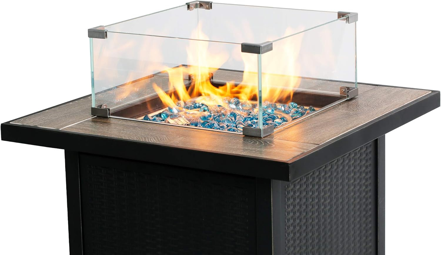 BALI OUTDOORS Fire Pit Wind Guard Fence 18"x 18"x 6" Square Fire Pit Screen Clear Tempered Glass Flame Guard for Propane Fire Pit, Outdoor Fire Column