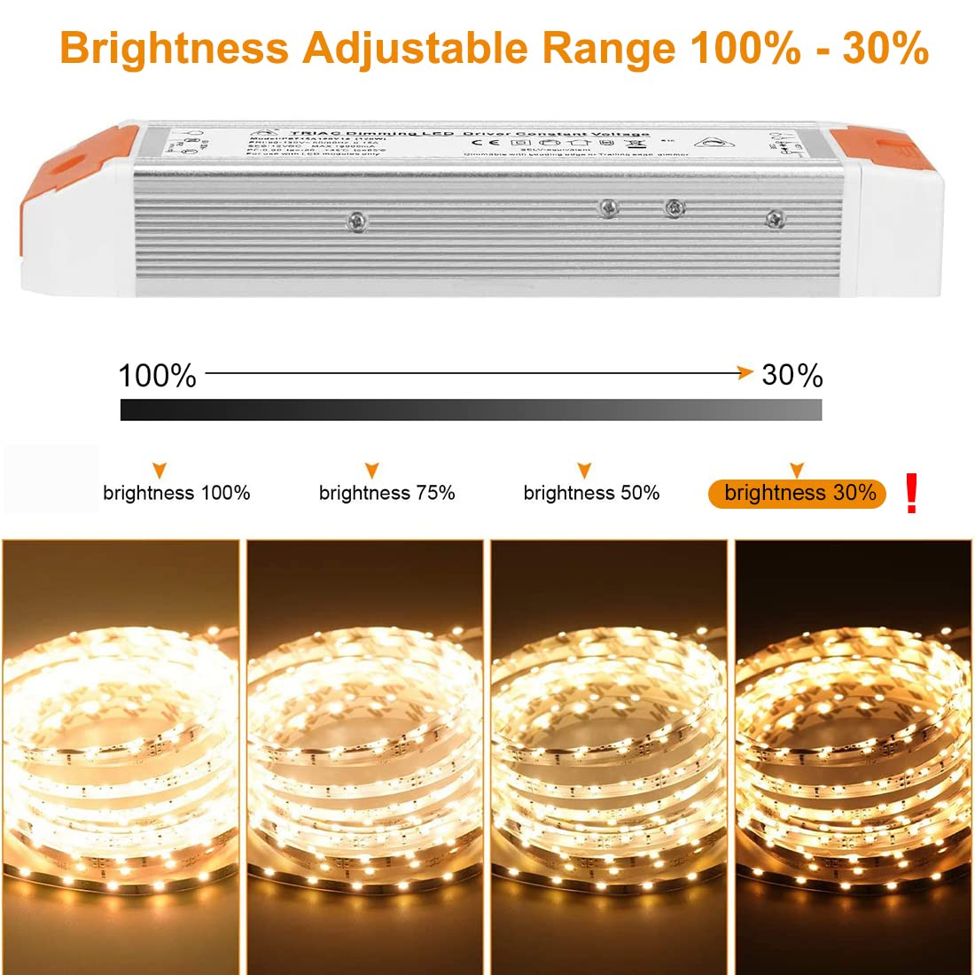 LED Dimmable Driver 120W 12V DC Quiet Operation Universal Regulated 12V Dimmable Power Supply Low Voltage Transformer for Constant LED Lights