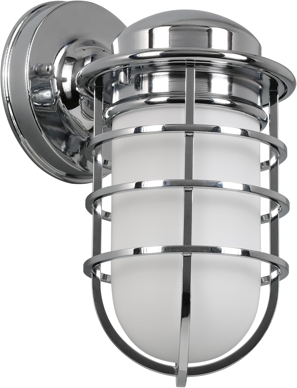 Design House 588947-PC Seaton Classic Industrial 1-Light Indoor Dimmable Wall Light with Removeable Metal Wire Cage and White Opal Frosted Glass for Kitchen Hallway Bedroom Bathroom, Polished Chrome