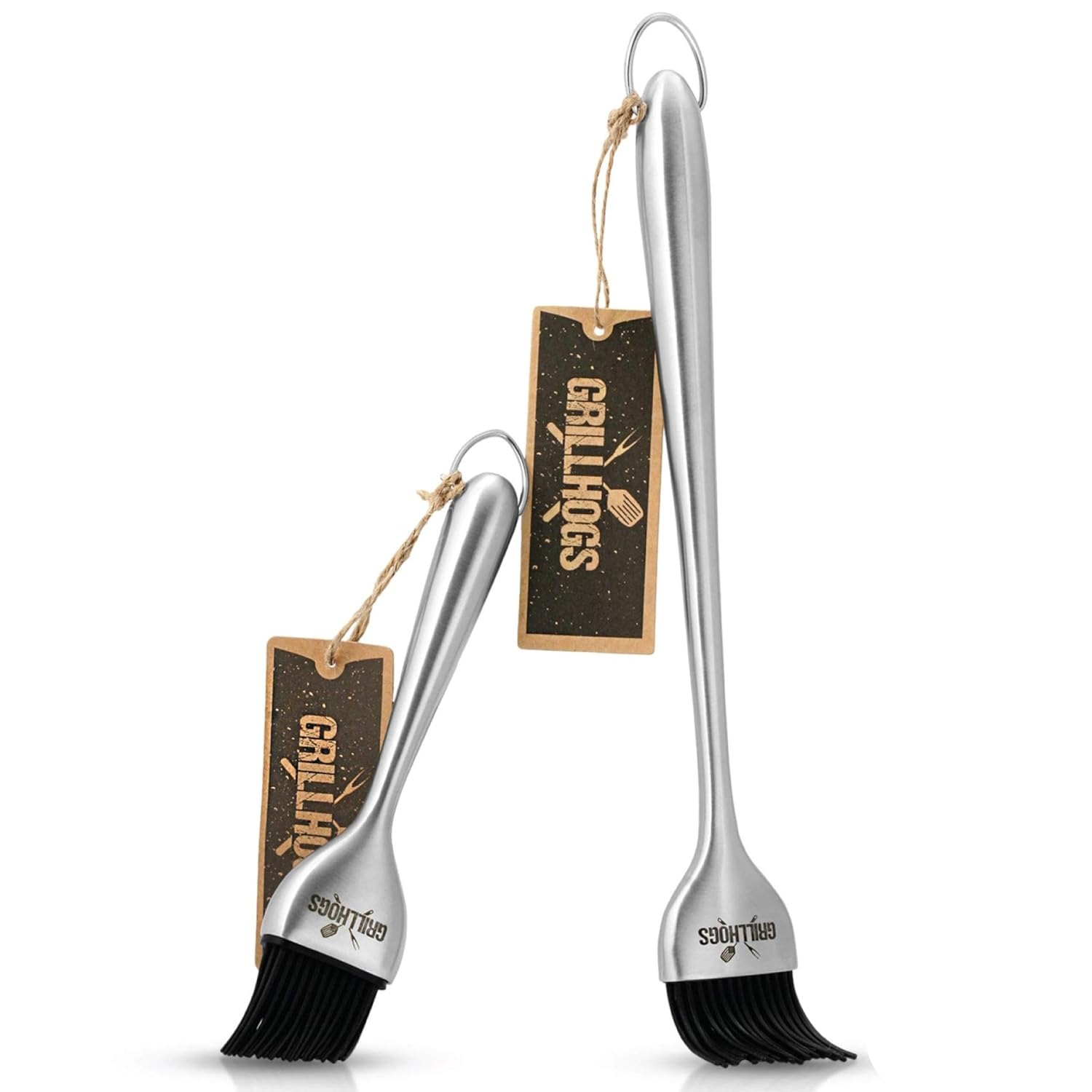 Kitchen Basting Brush, 18/0 Stainless Steel Set of 2 for Grilling & Cooking - 7.5 Inch Precision & 12 Inch Reach Grill Brushes with 480°F Heat Resistant Bristles - Silicone Brush, Pastry, BBQ Brush