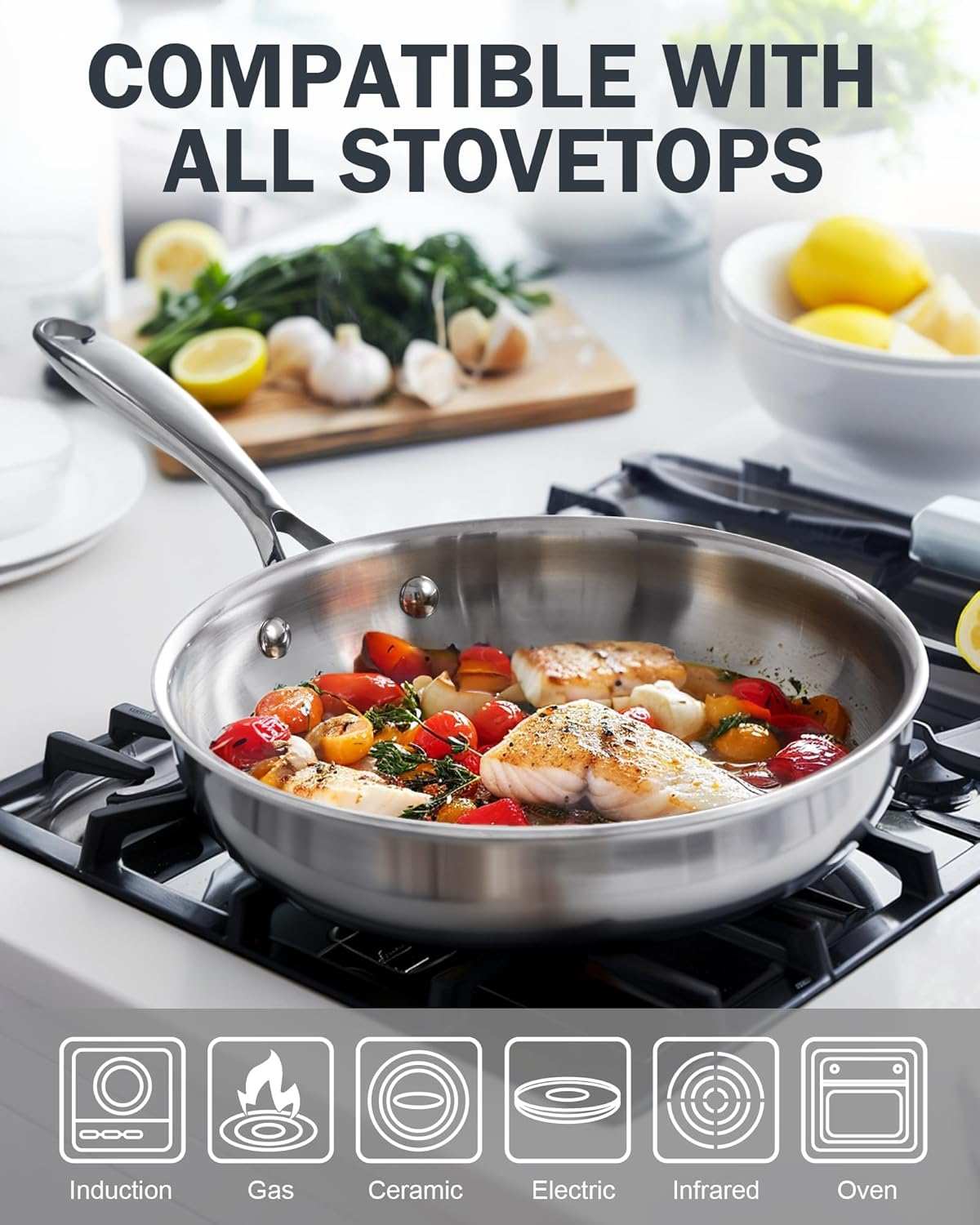 Cooks Standard Frying Pan Stainless Steel, 8-Inch Multi-Ply Clad wok Stir Fry Pan Kitchen Skillet, Silver