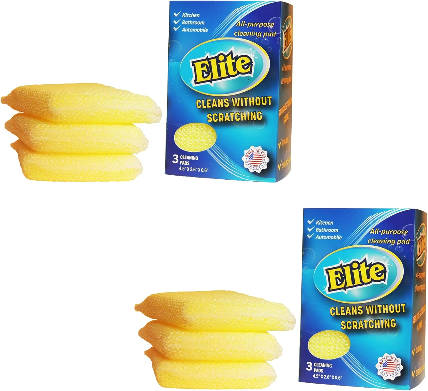 Elite Yellow Non-Scratch Polyester Scrub Sponge, 3 Pack