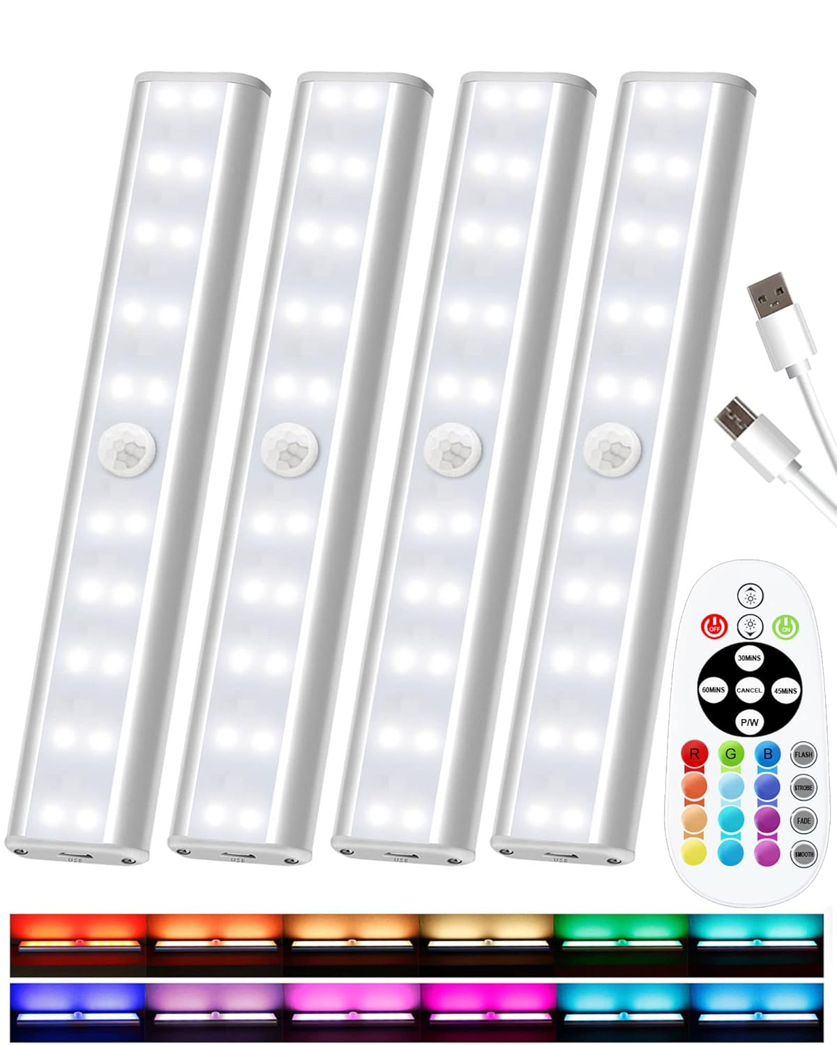 SZOKLED Under Cabinet Lights Wireless, 48-LED Under Cabinet Lighting Rechargeable, Closet Light with Timer & Dimmable, Under Counter Lights for Kitchen Shelf Pantry Desk (4 Packs)