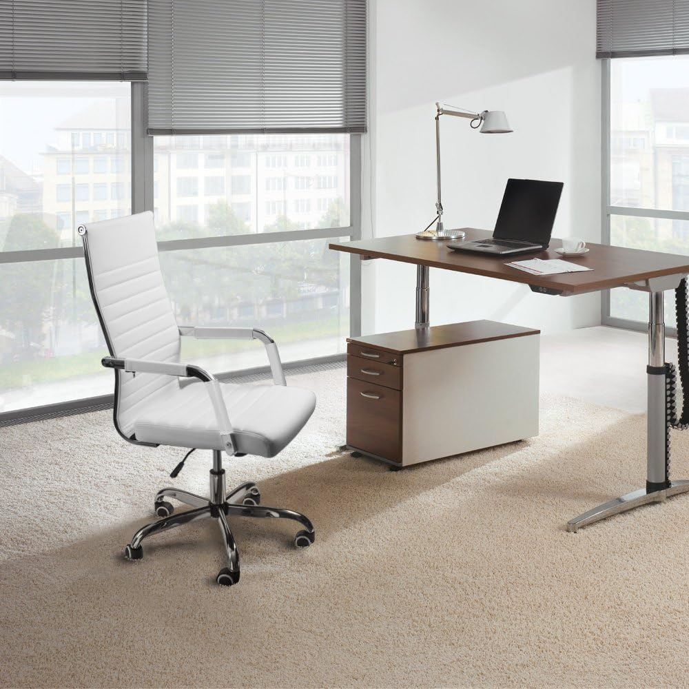 Furmax Ribbed Executive Chair with Swivel & Lumbar Support, 300 lb. Capacity, White