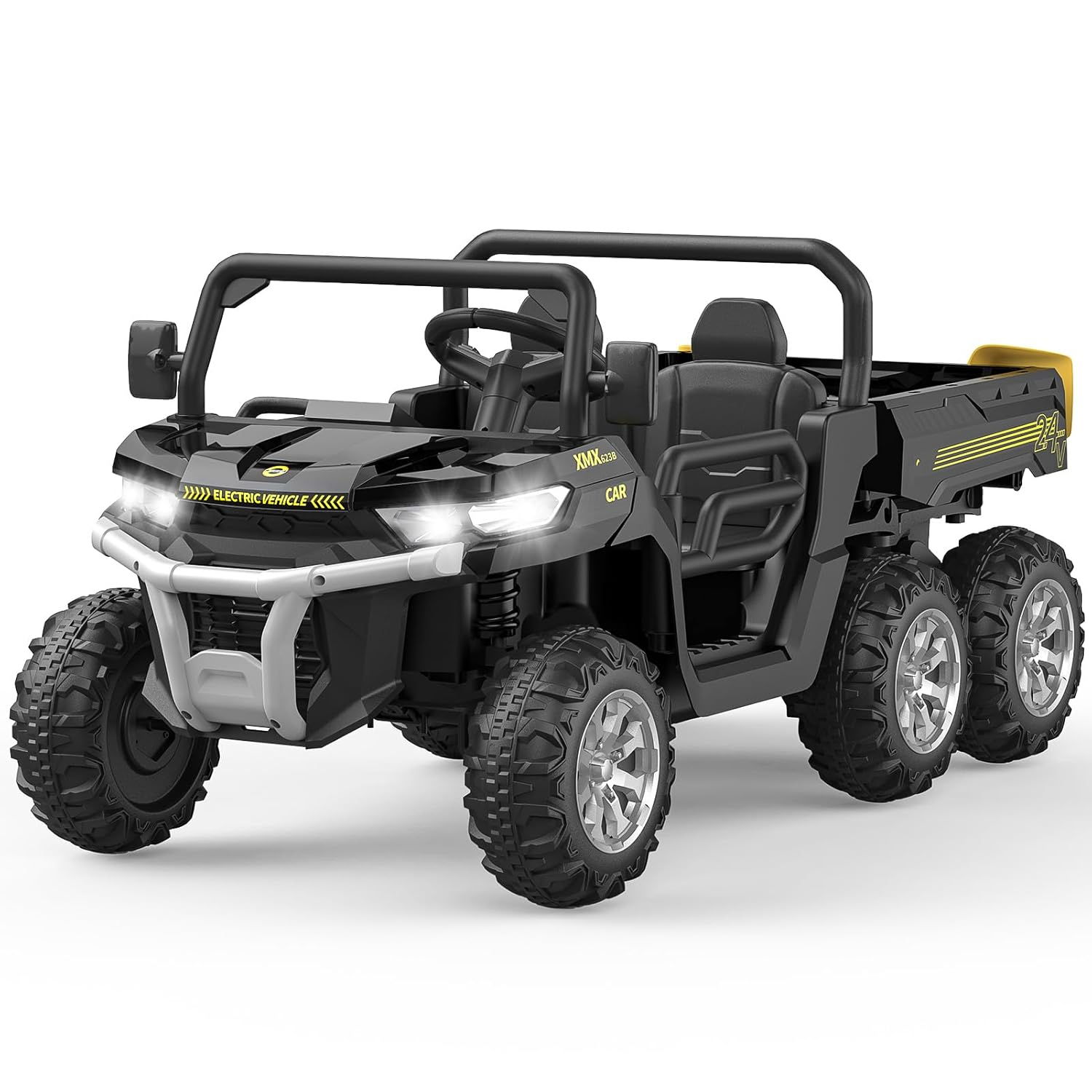 24V Black 6-Wheel Electric Ride-On Dump Truck