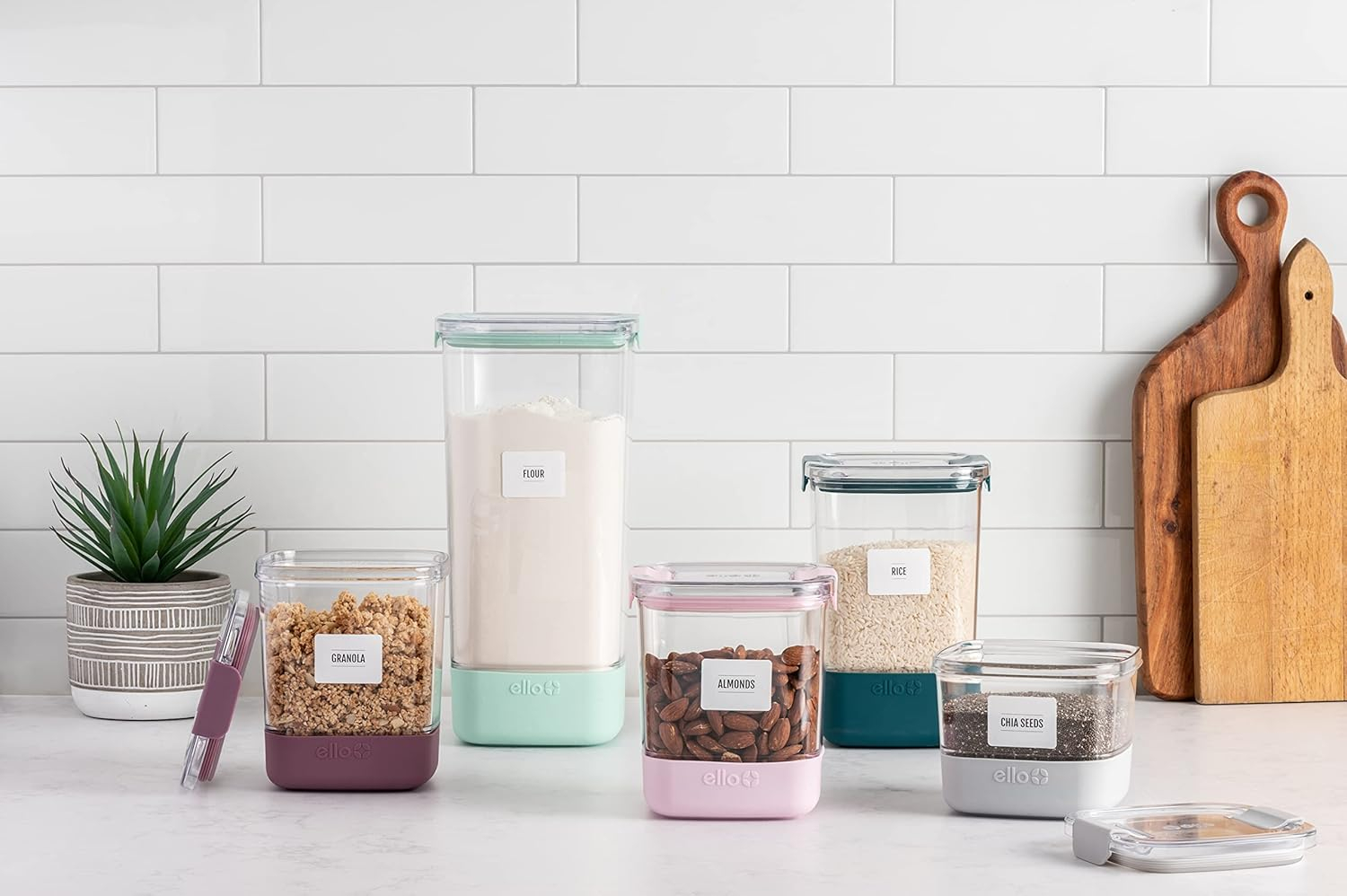 Ello Mixed Color Plastic Airtight Food Storage Canisters Set of 5