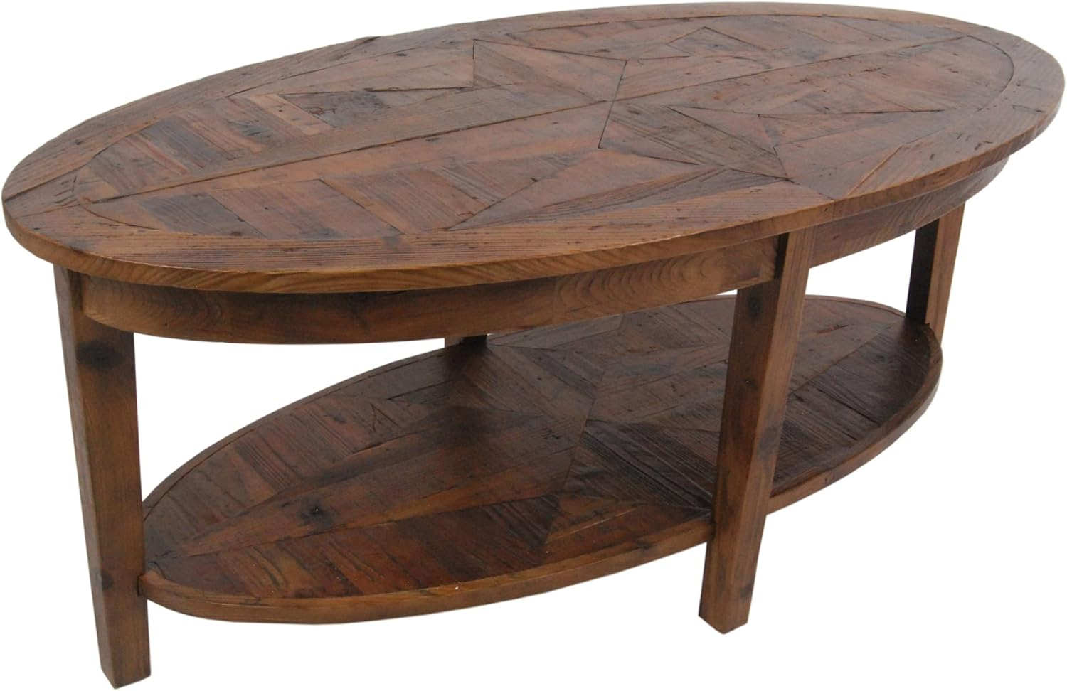 Alaterre Furniture 48-Inch Natural Revive Oval Coffee Table with Storage Shelf – Rustic Wood Accent and Farmhouse Style for Living Room