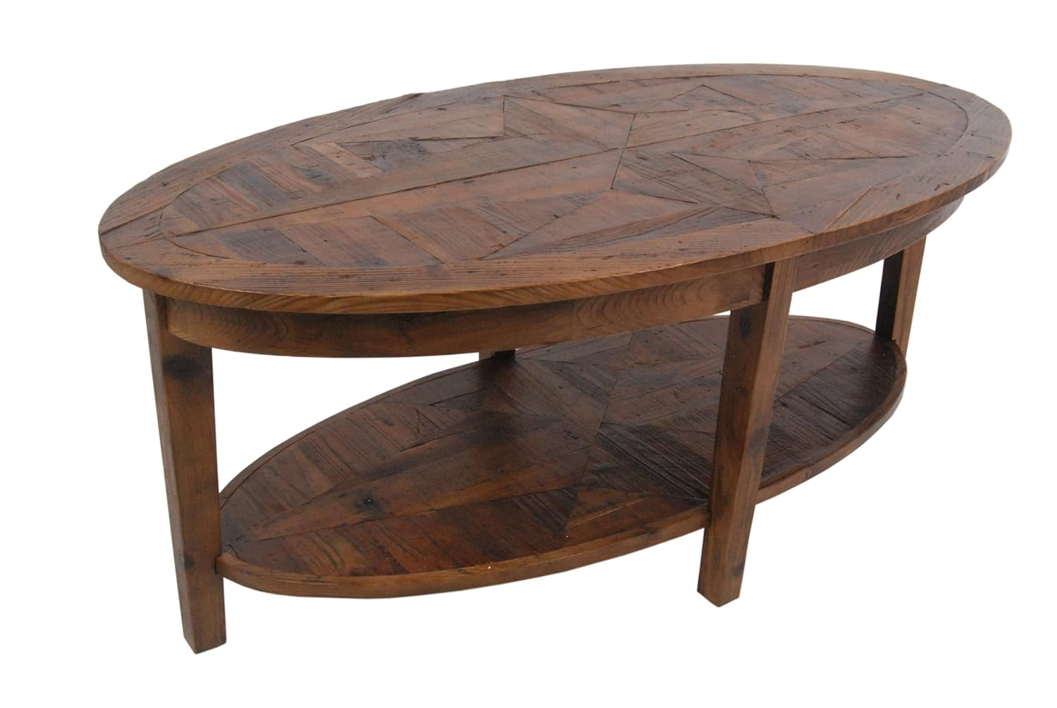 Alaterre Furniture 48-Inch Natural Revive Oval Coffee Table with Storage Shelf – Rustic Wood Accent and Farmhouse Style for Living Room