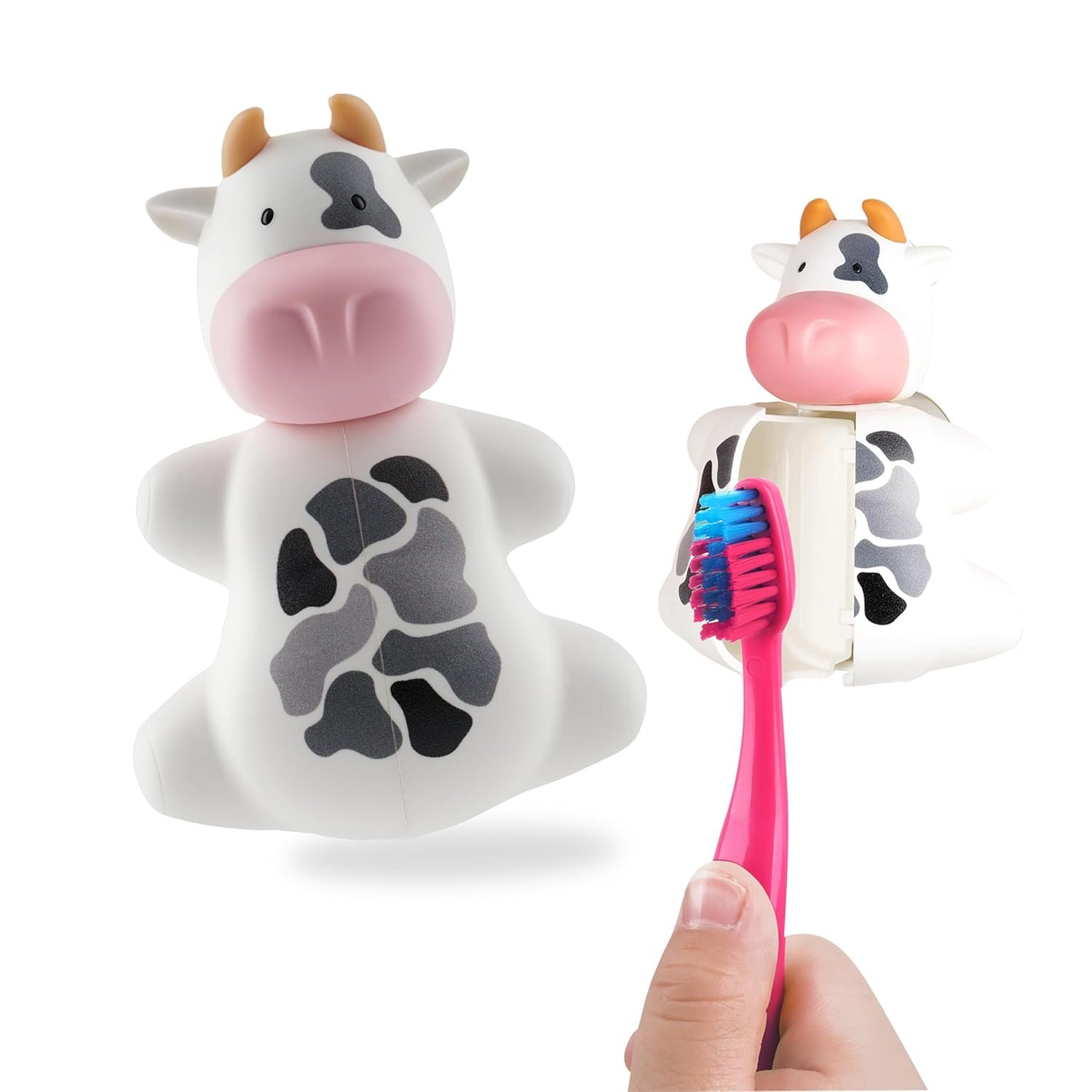 Flipper Fun Animal Cow Toothbrush Cover – Kids Toothbrush Holder with Cover – Toothbrush Holders for Bathrooms - Suction Cup Toothbrush Holder