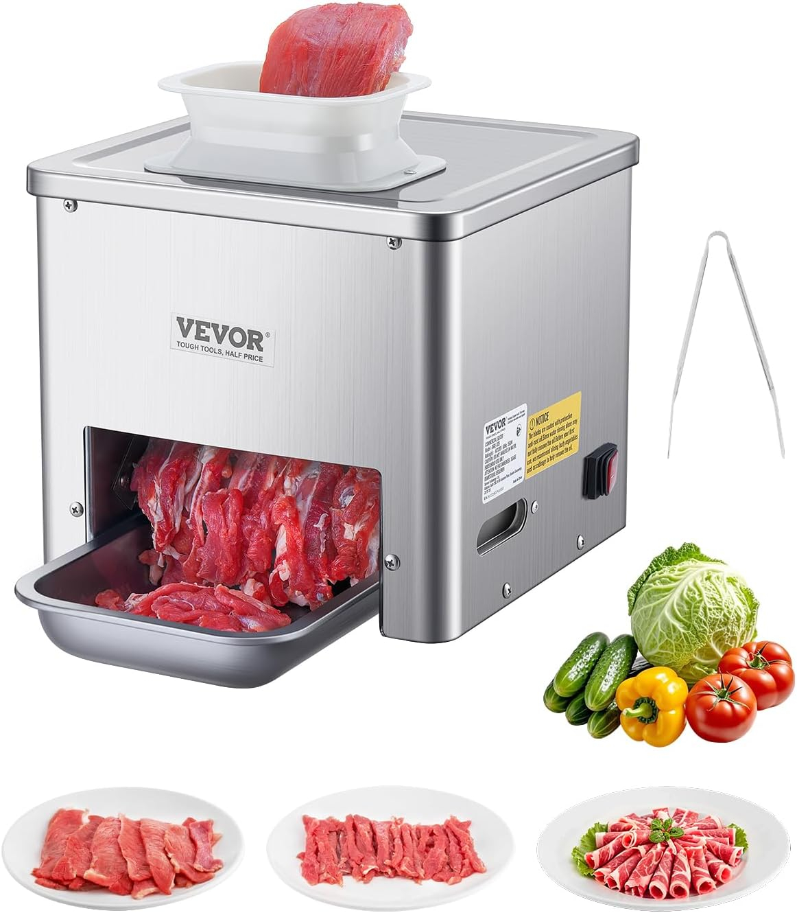 VEVOR Meat Cutter Machine, 550W Meat Slicer, 350 lb/h Commercial Meat Cutting Machine, Stainless Steel, 2.5-10 mm Thickness, Electric Food Cutting Slicer for Home Kitchen, Restaurant, Supermarket