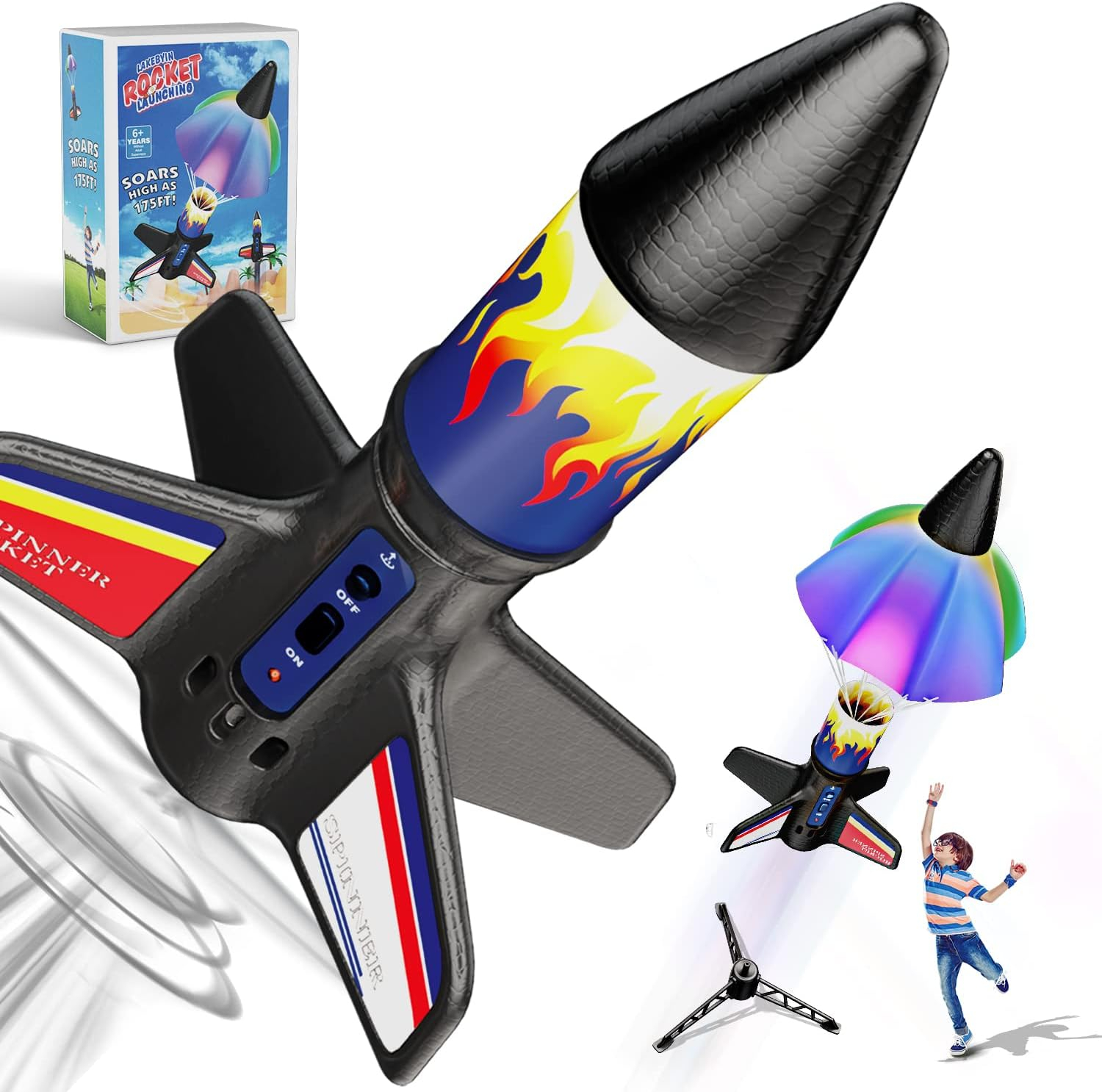JEEXI Original Rocket Launcher for Kids - Outdoor Toys Electric Flying Motorized Rocket with Parachute Safely Land, STEM Spaceship Launch up to 200 ft Birthday Gifts for Boys