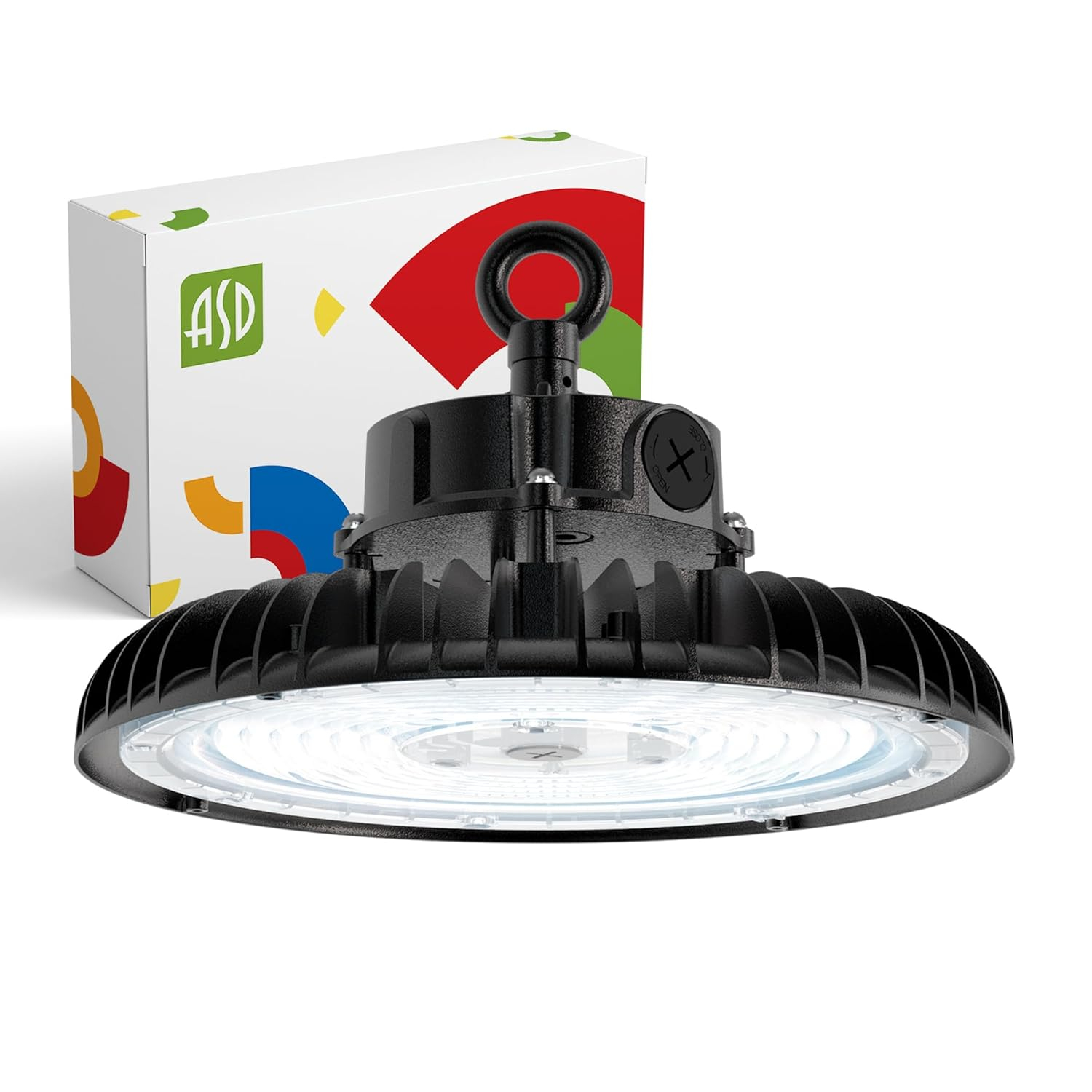 ASD LED High Bay UFO Light Fixture, Commercial Shop Lighting | Dimmable, IP69K Waterproof, DLC Premium, UL Listed | 150W 23000LM 5000K 100-277V | Warehouse, Garage, Workshop, Barn Lamp | Black
