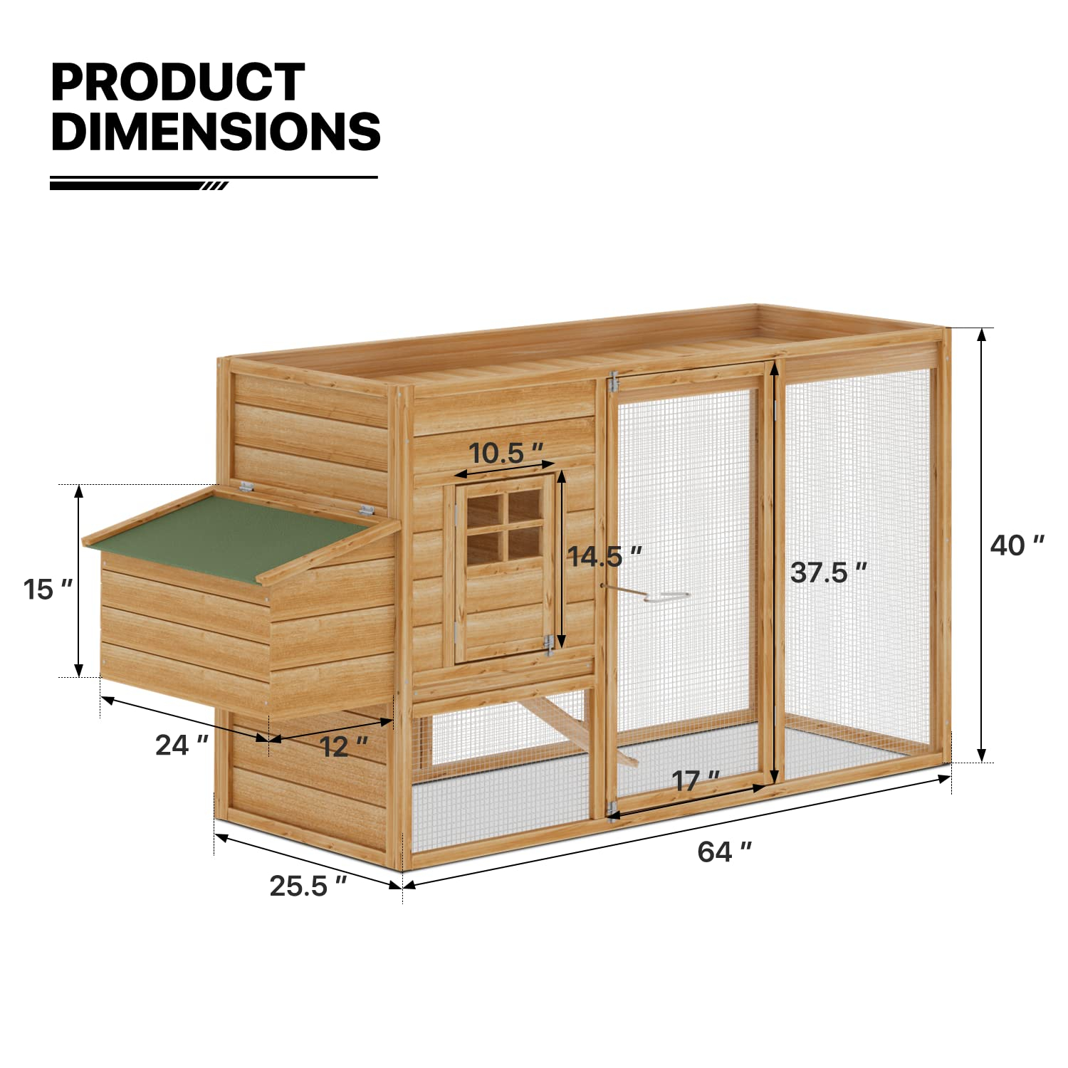 MoNiBloom Outdoor Chicken Coop with Nesting Box, Outdoor Hen Run House with Slide-Out Tray and Sliding Door, Weatherproof Poultry Cage, Rabbit Hutch, Wood Duck House (Natural)