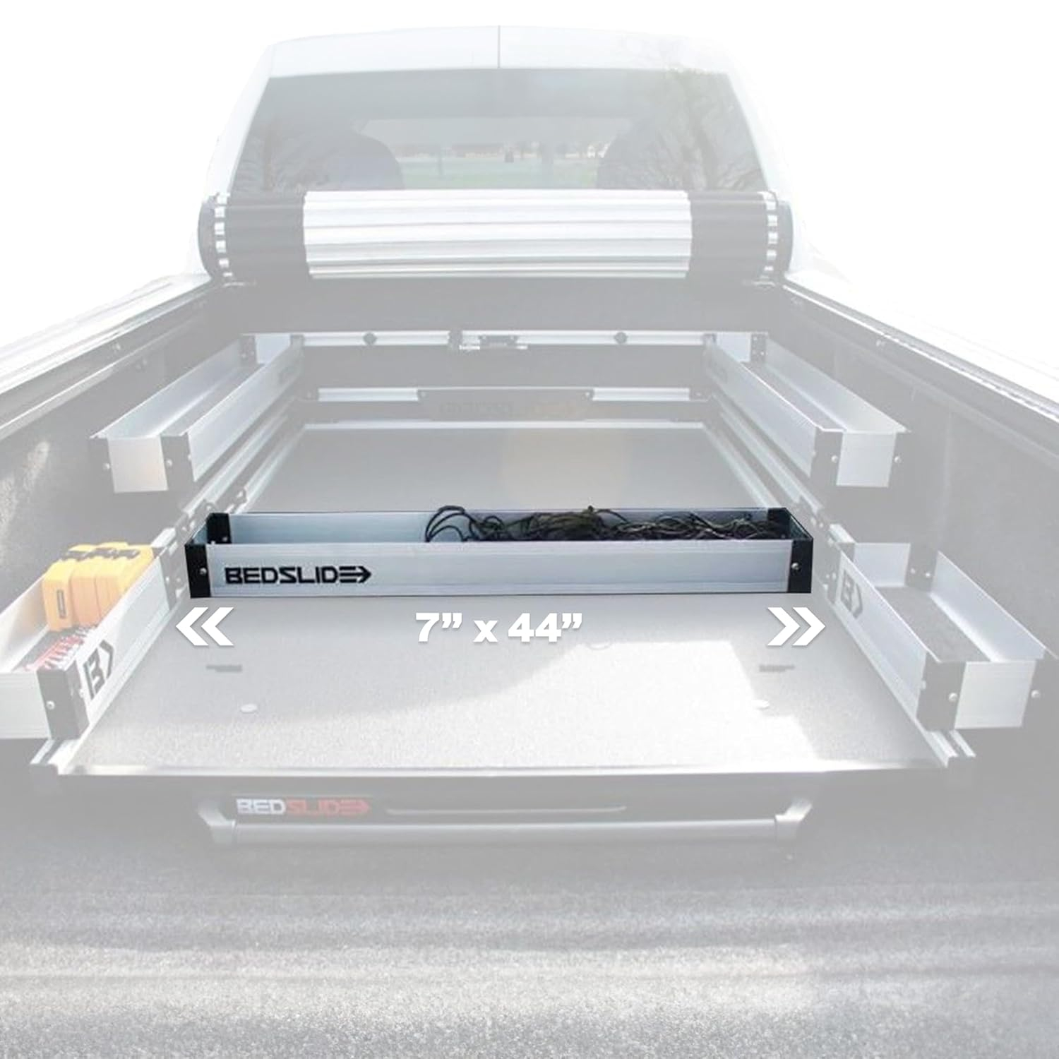 Silver Aluminum Truck Bed Organizer with Non-Skid Pad, 7x44 Inches