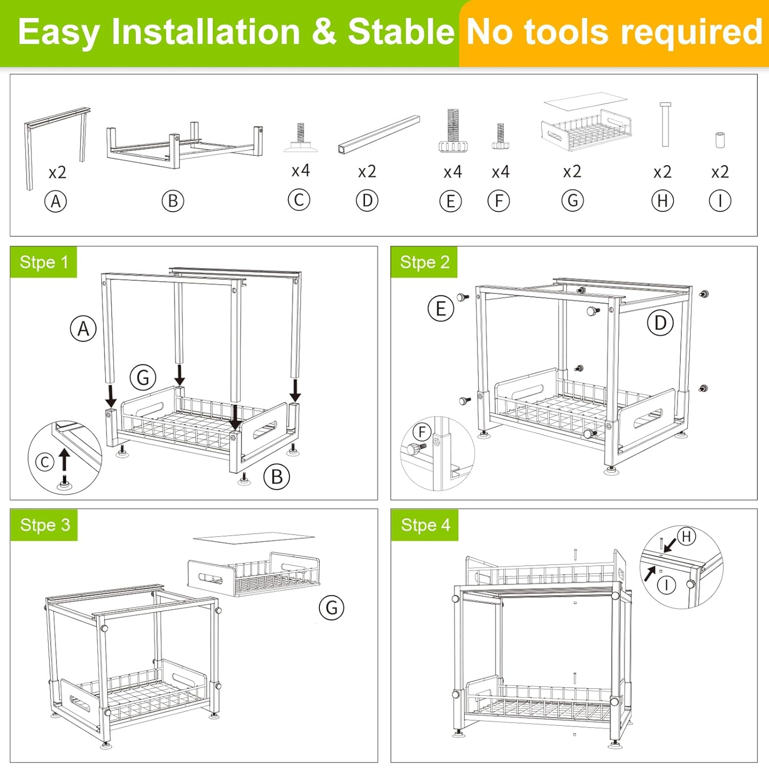 2 Pack Under Sink Organizer,Kitchen Organizers and Storage with Sliding,2 Tier Pull Out Cabinet Organizer,Adjustable Height Metal Rack for Kitchen Bathroom Storage Counter Organization