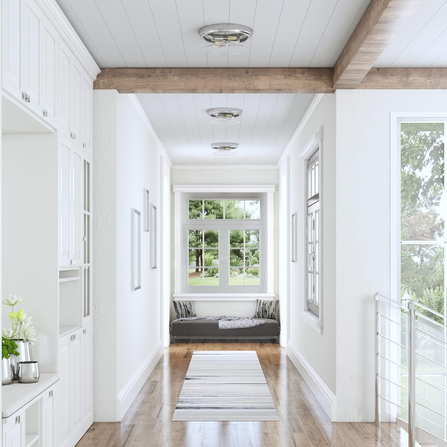 Prominence Home Madelyn 13" Brushed Nickel Flush Mount Indoor/Outdoor Light with Square Clear Glass Shade