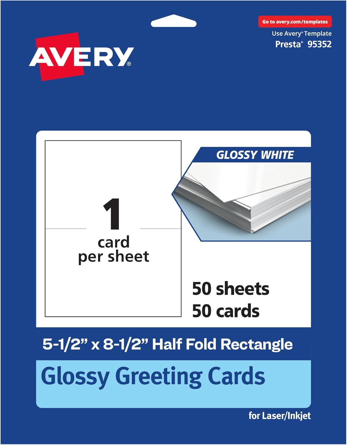 Avery Printable Greeting Cards, 5.5" x 8.5", Glossy White, 50ct