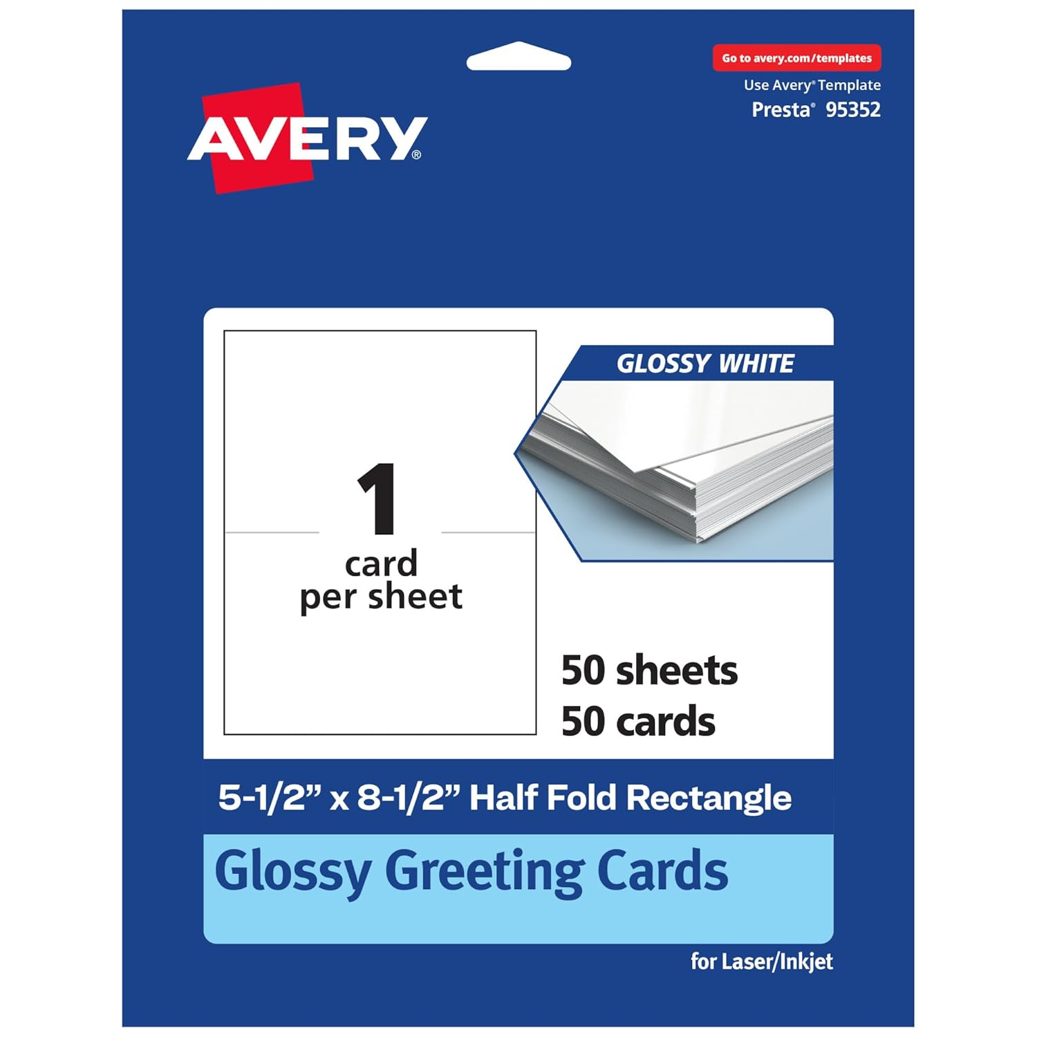Avery Printable Greeting Cards, 5.5" x 8.5", Glossy White, 50ct