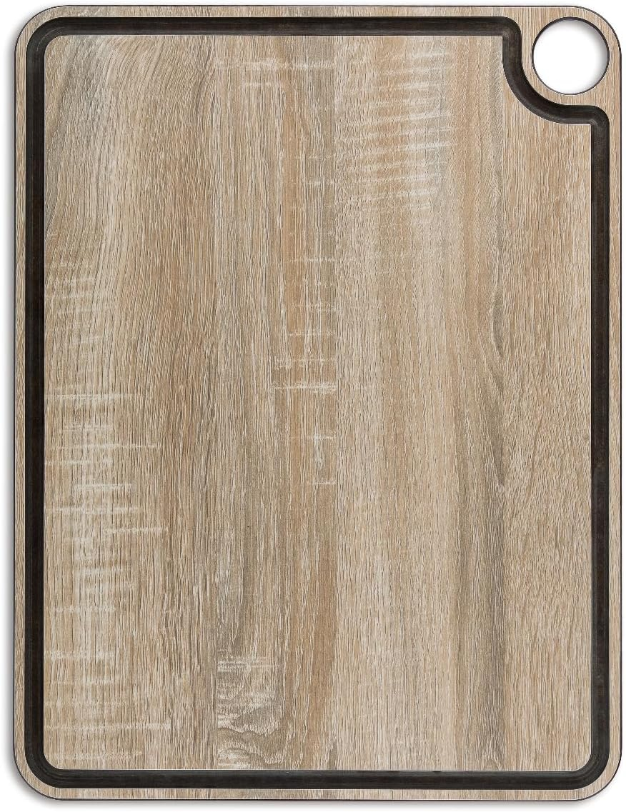 ARCOS Cutting Board with Channel and Hanger. Wood Smooth Surface for Chopping Food in Cellulose Fibre and Resin. Professional Meat and Vegetable Cutting Utensil. Serving Board. Color Brown. 17"x13"