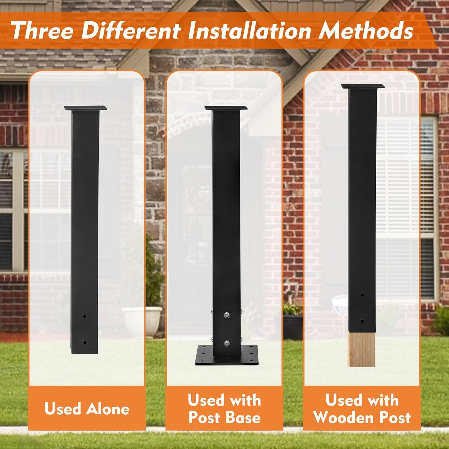 Mailbox Post with Post Base, 27" High Mounting Post, Heavy Duty Q235 Steel Mailbox Posts for Outside, Mailbox Post Kit for Sidewalk and Street Curbside, Black