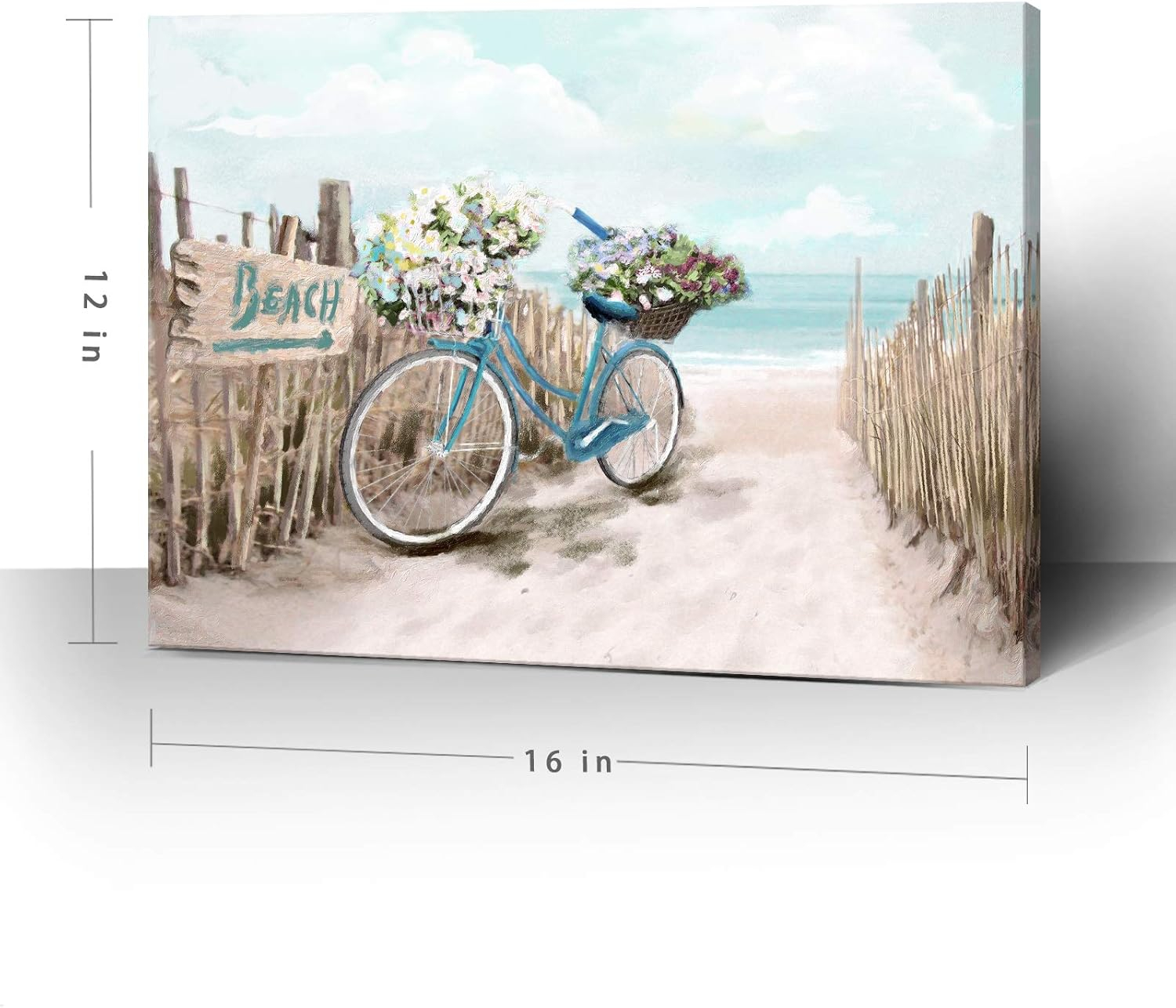 Beach Canvas Wall Art for Bathroom Ocean Pictures Seaside Bicycle Canvas Print Seascape Painting Framed Teal Aqua Blue Calming Shoreside Artwork for Modern Coastal Themed Lake Home Bedroom Décor Ready