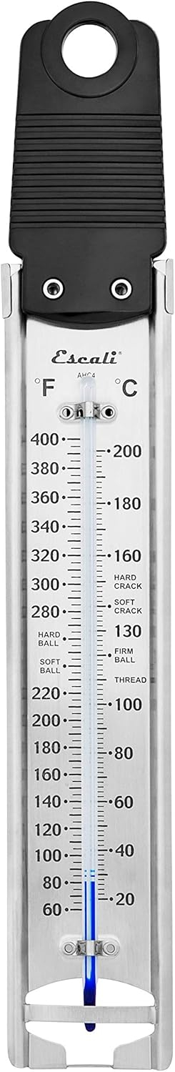 Escali Deep Fry Stainless Steel Paddle Candy Thermometer, Heat Resistant Handle, and Hand-Free Clip, Temperature Indications