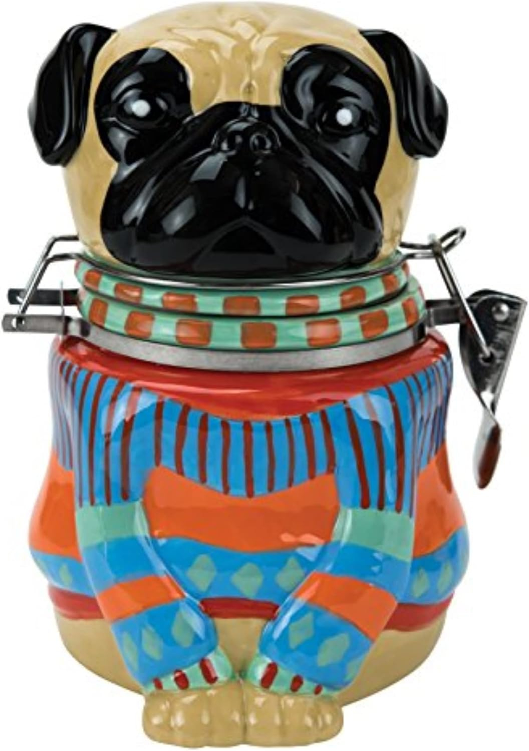 Boston Warehouse Hinged Jar, Pugly Sweater Collection, Hand-painted Earthenware Storage Container C57