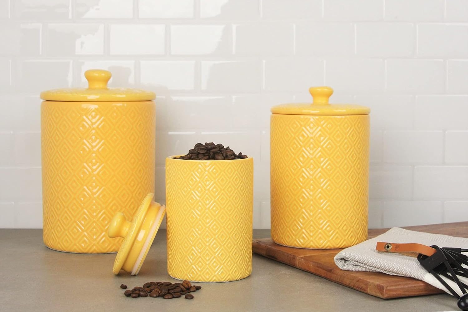 10 Strawberry Street Diamond 3 Piece Canister Set, Yellow