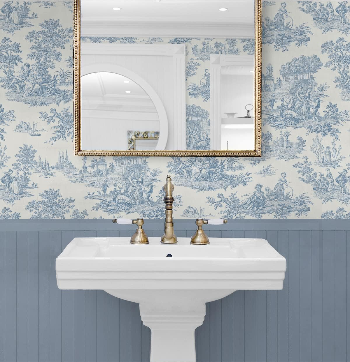 Seabrook Designs Blue Bell Chateau Toile Prepasted Wallpaper