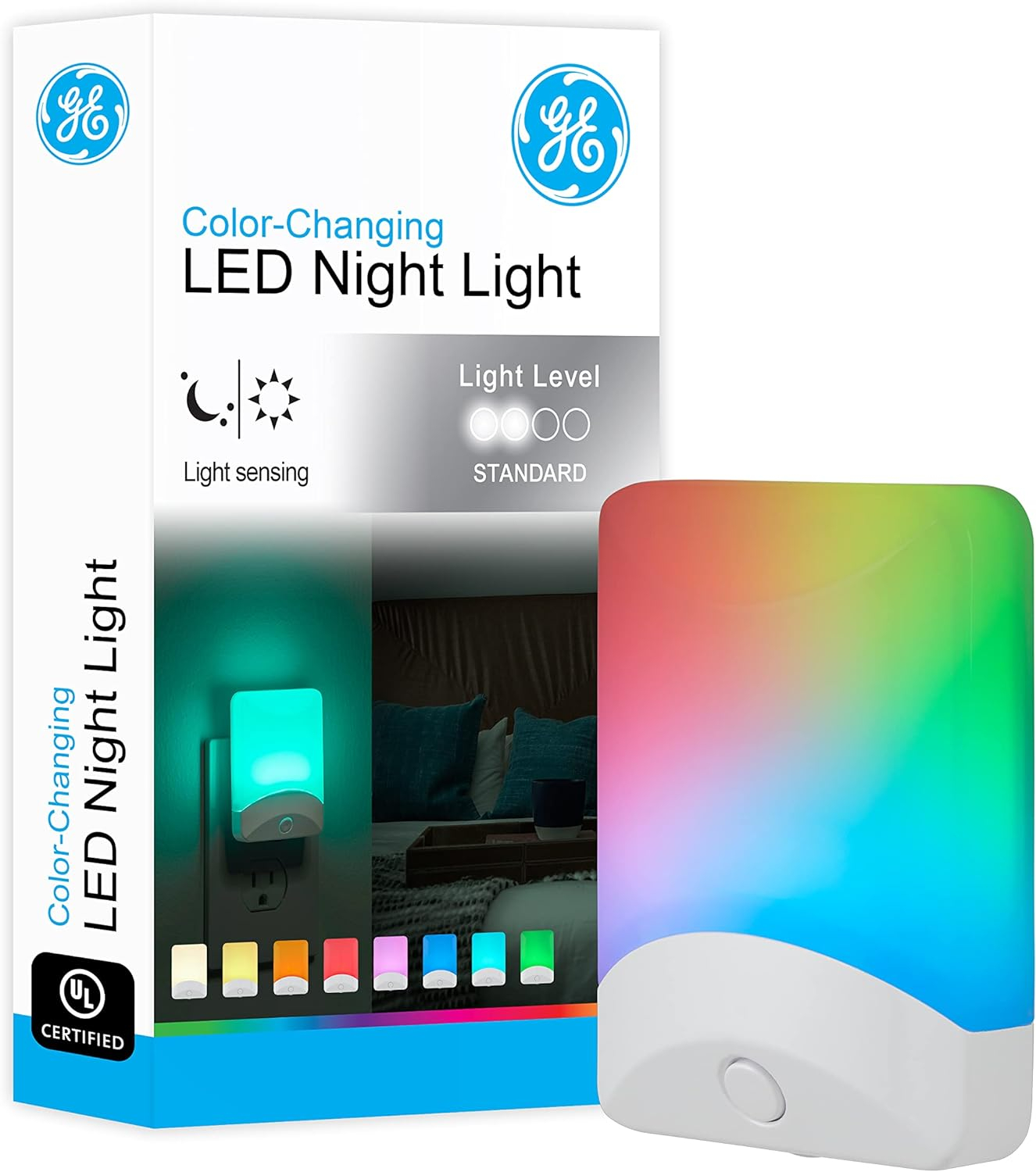 GE Color-Changing LED Night Light, White, 34693