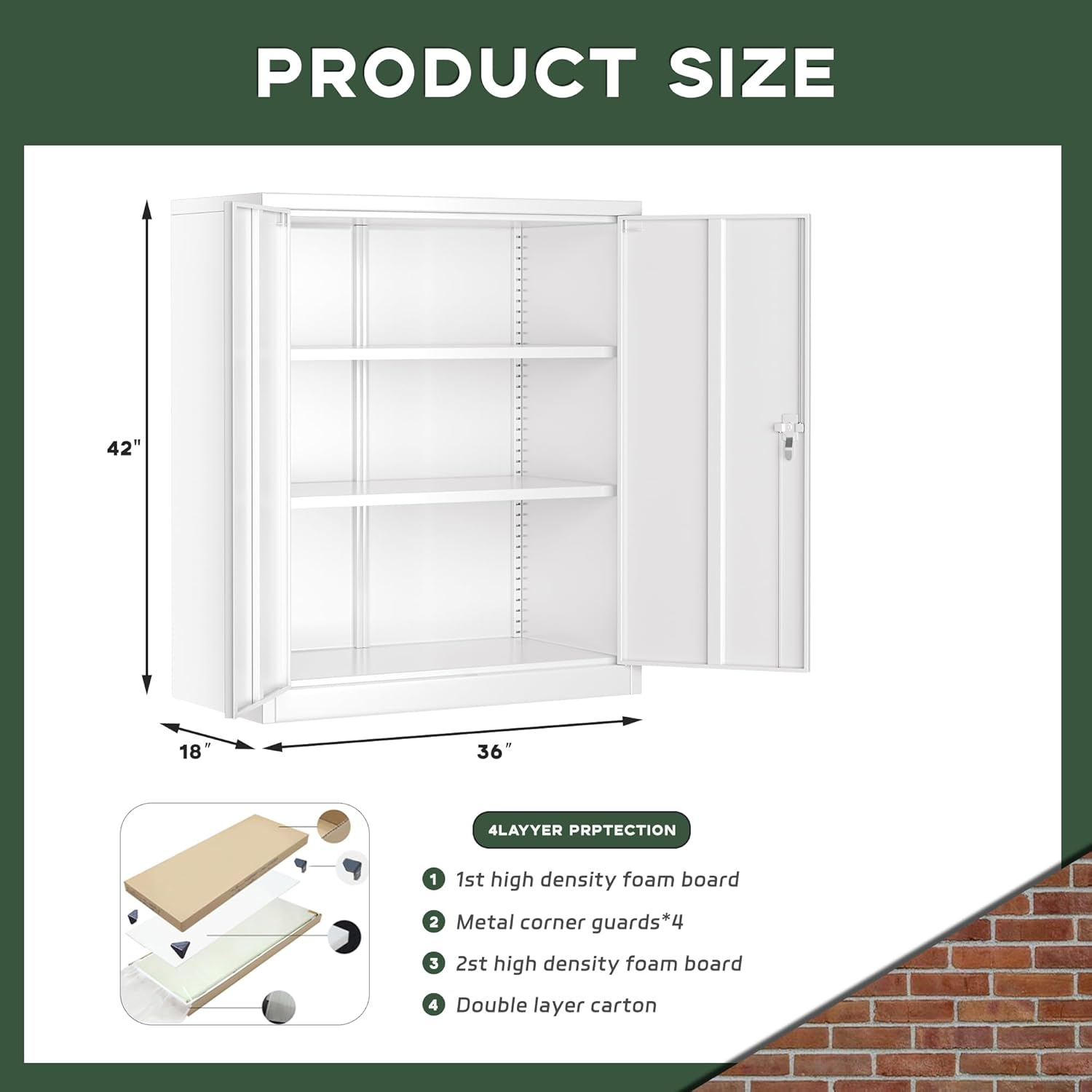 Greenvelly Metal Storage Cabinet with Lock, 36" Metal Locking Storage Cabinet with Doors and 2 Adjustable Shelves, Lockable Steel Cabinets for Office,Garage, Home, School (White)